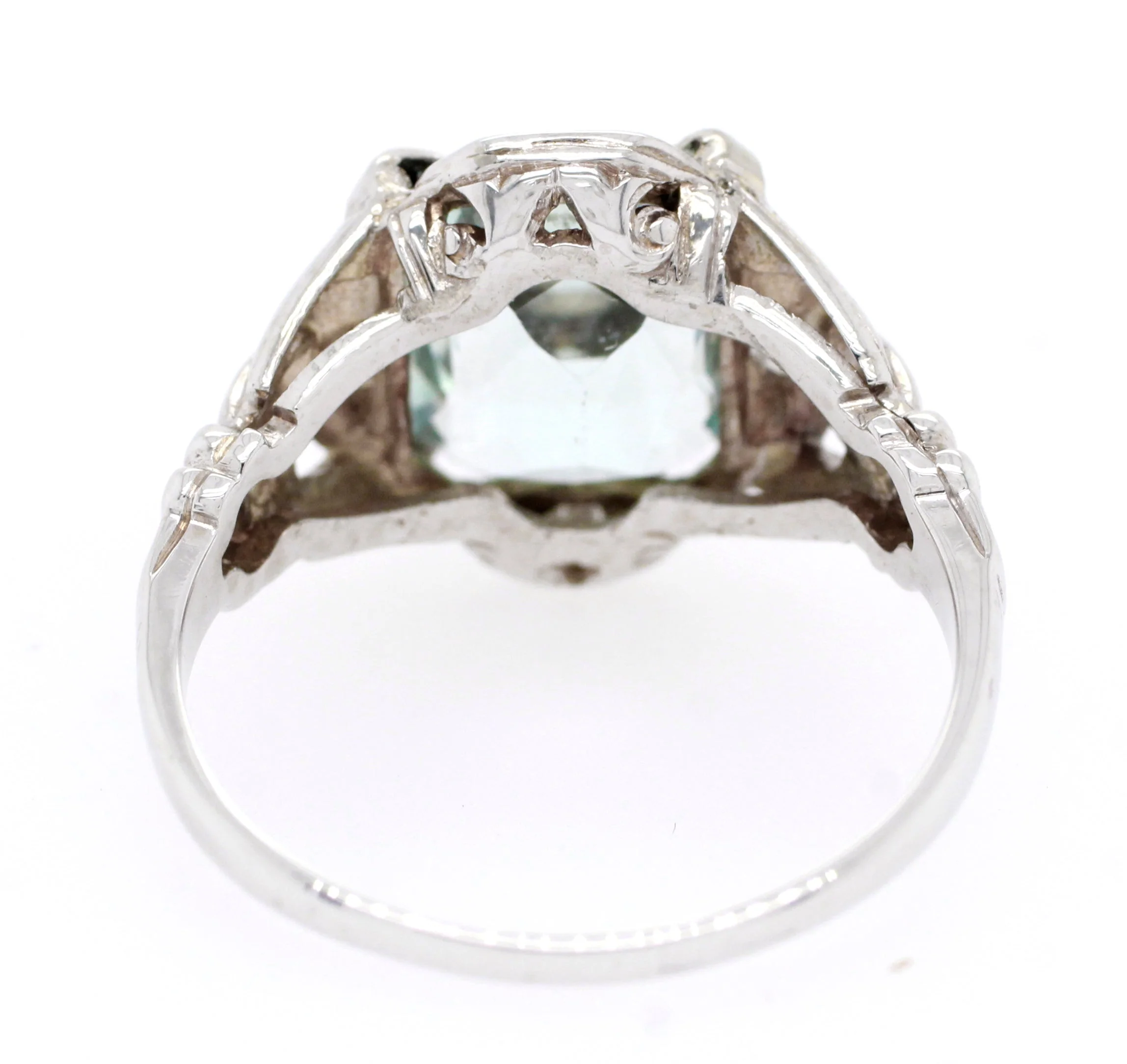 Antique Art Deco 3.00ct Aquamarine & Diamond Engagement Ring in 14k White Gold - Image 5