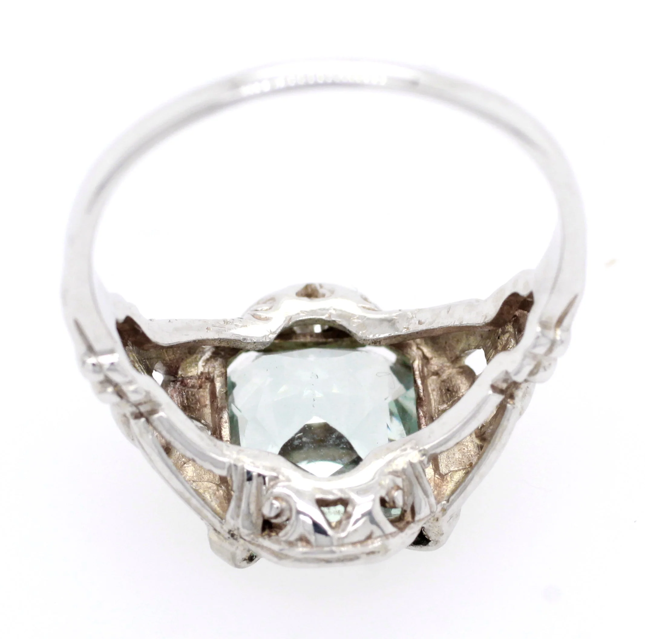 Antique Art Deco 3.00ct Aquamarine & Diamond Engagement Ring in 14k White Gold - Image 6