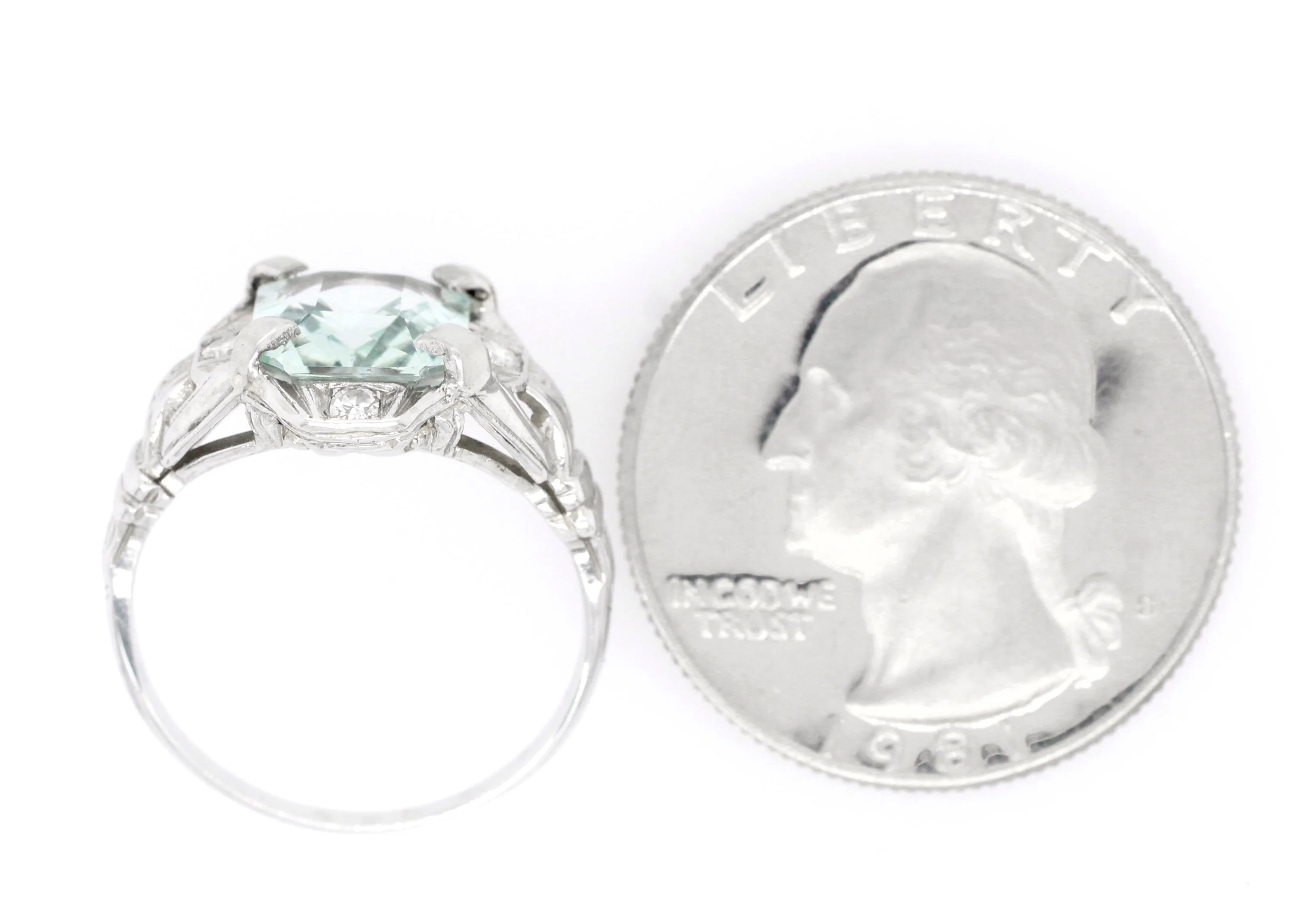 Antique Art Deco 3.00ct Aquamarine & Diamond Engagement Ring in 14k White Gold - Image 8