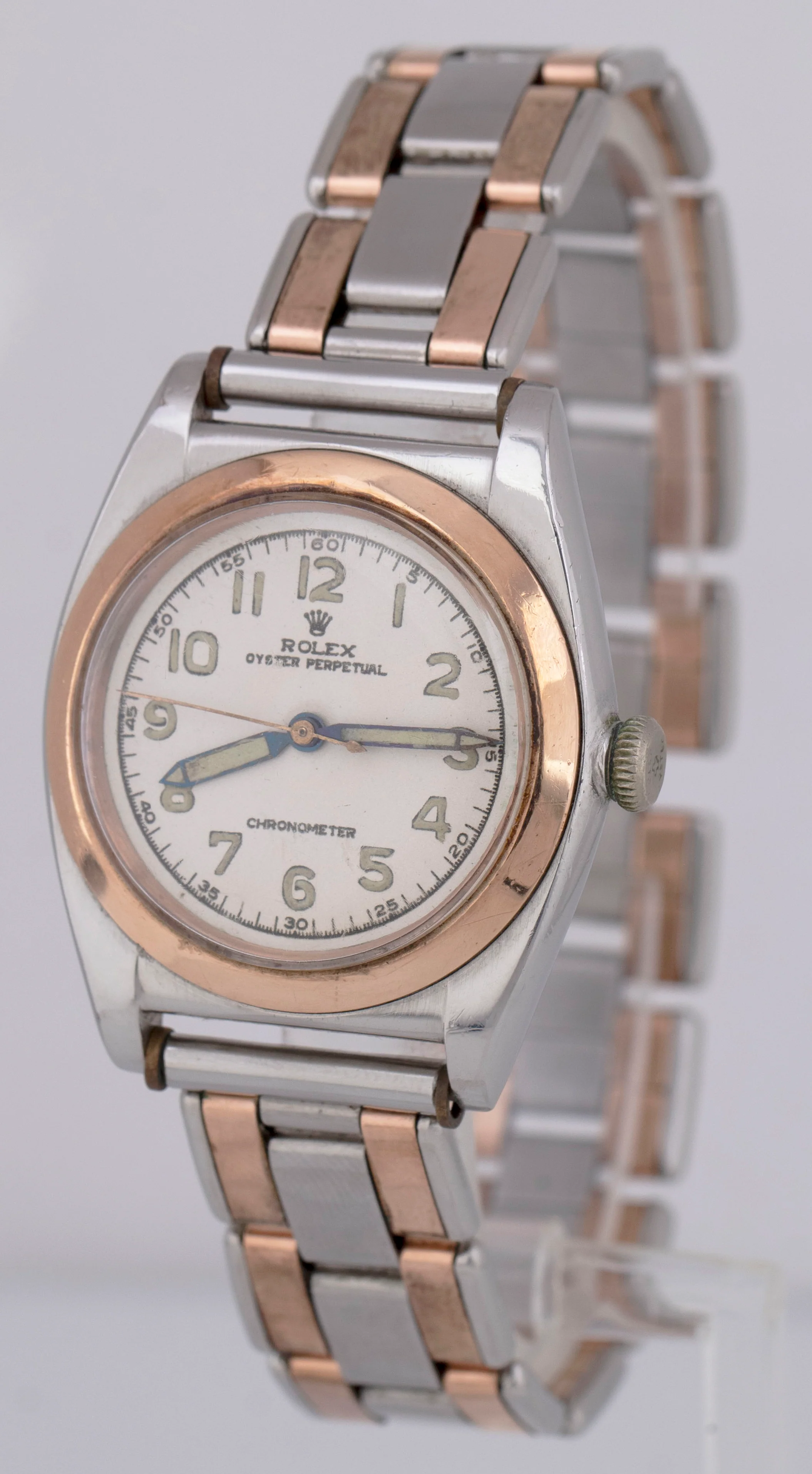 1945 Vintage Rolex Oyster Perpetual ROSE GOLD Bubbleback 32mm White Watch 3133 - Image 3