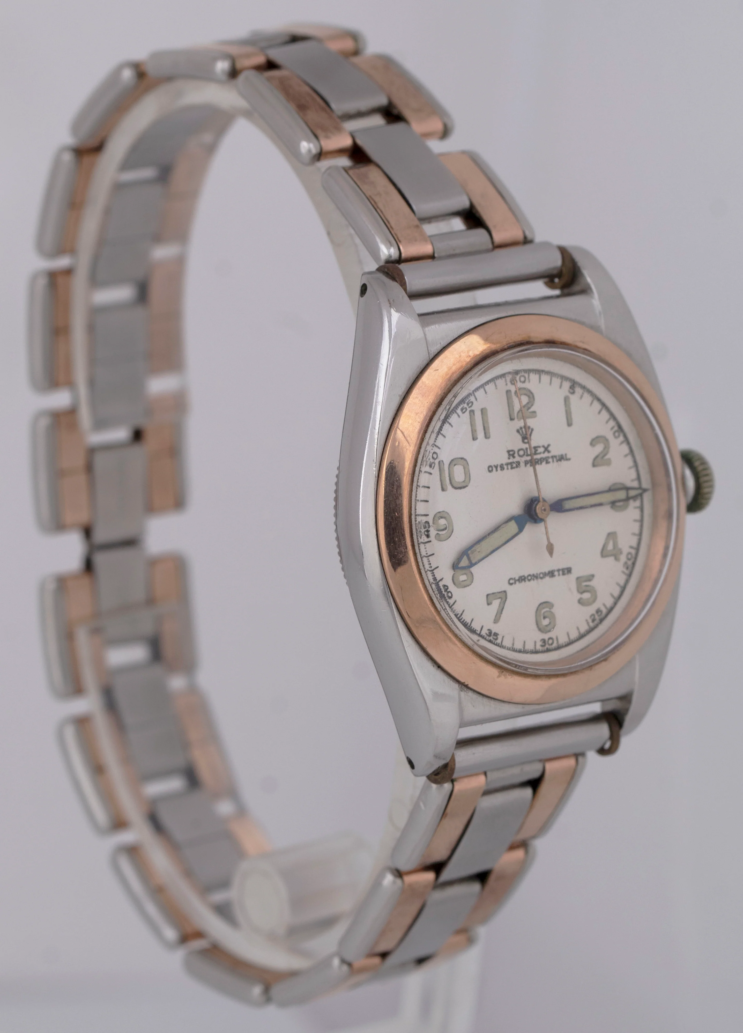 1945 Vintage Rolex Oyster Perpetual ROSE GOLD Bubbleback 32mm White Watch 3133 - Image 4