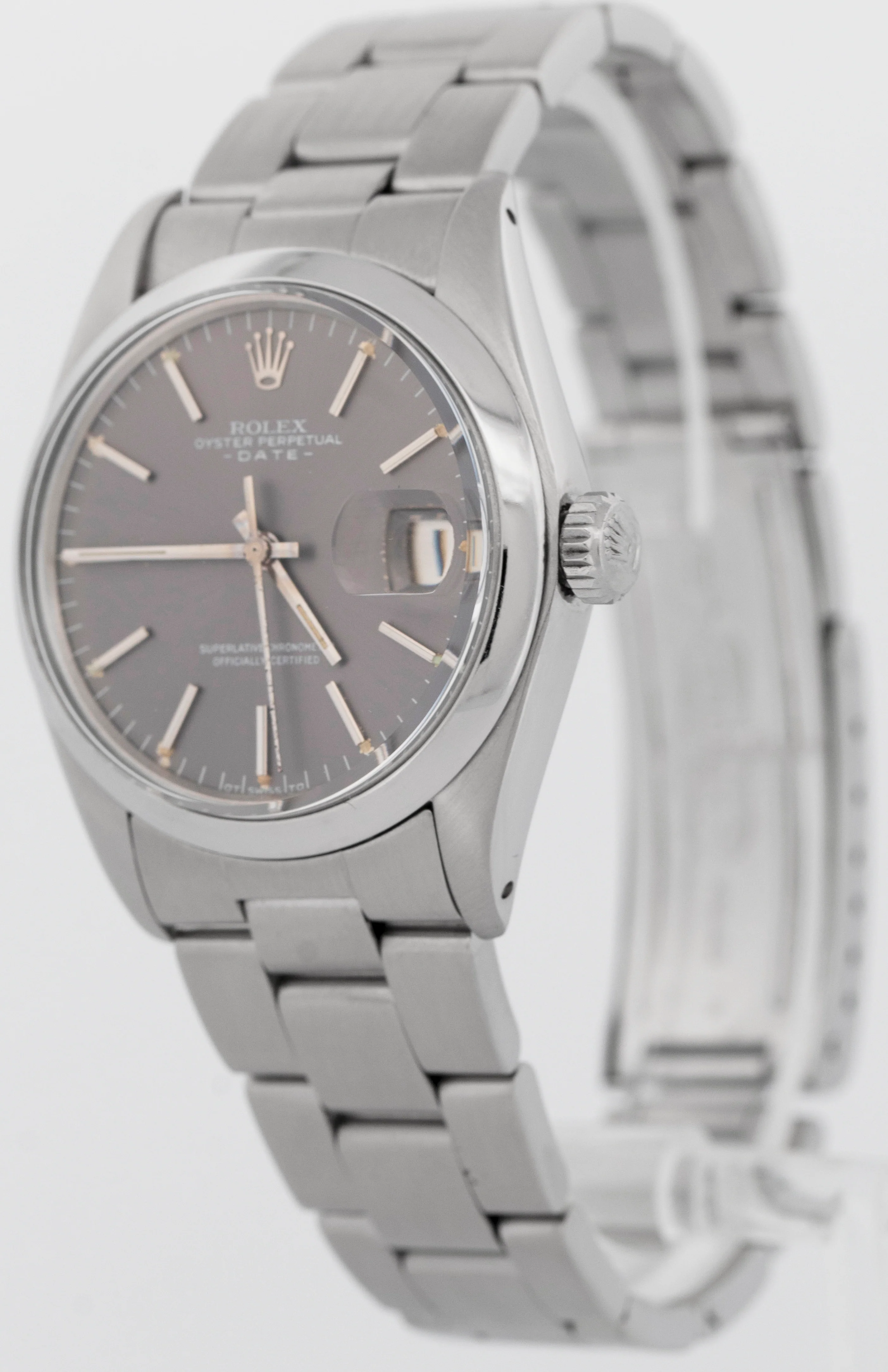 1975 Rolex Oyster Perpetual Date Slate Gray 34mm Stainless Steel Watch 1500 - Image 4
