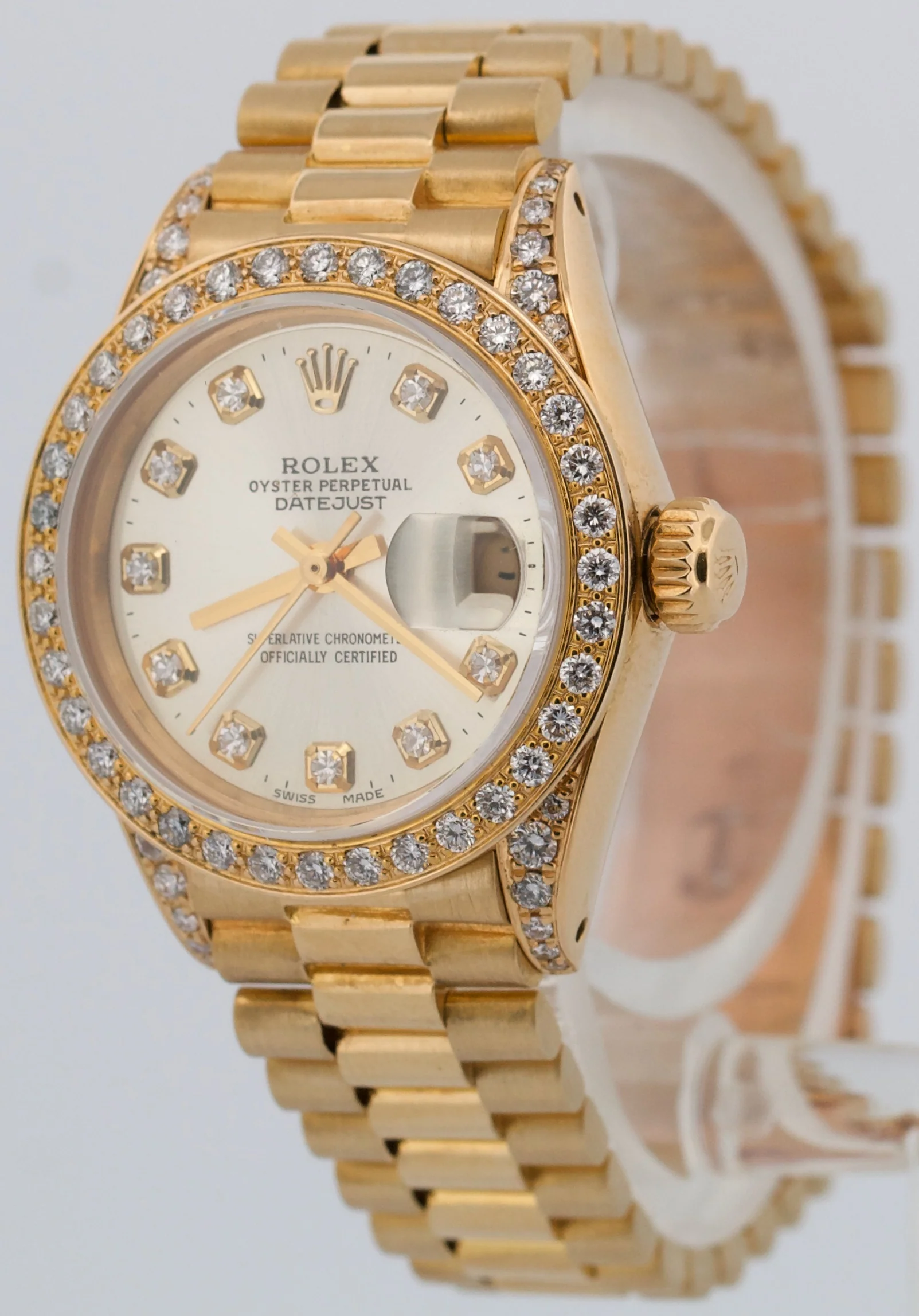 1979 Rolex DateJust President 26mm SILVER DIAMOND LUGS 18K Yellow Gold 69178 - Image 3