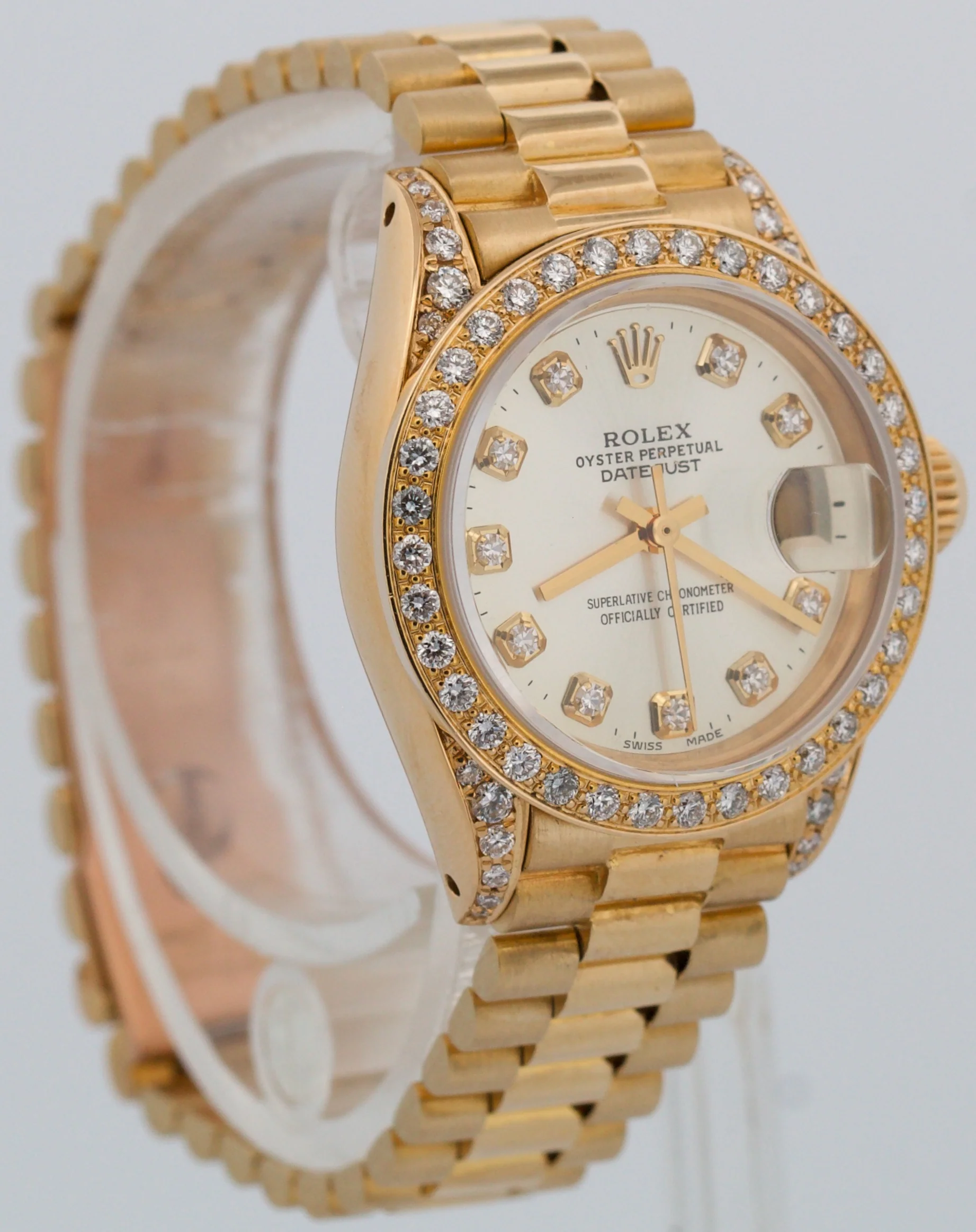 1979 Rolex DateJust President 26mm SILVER DIAMOND LUGS 18K Yellow Gold 69178 - Image 4