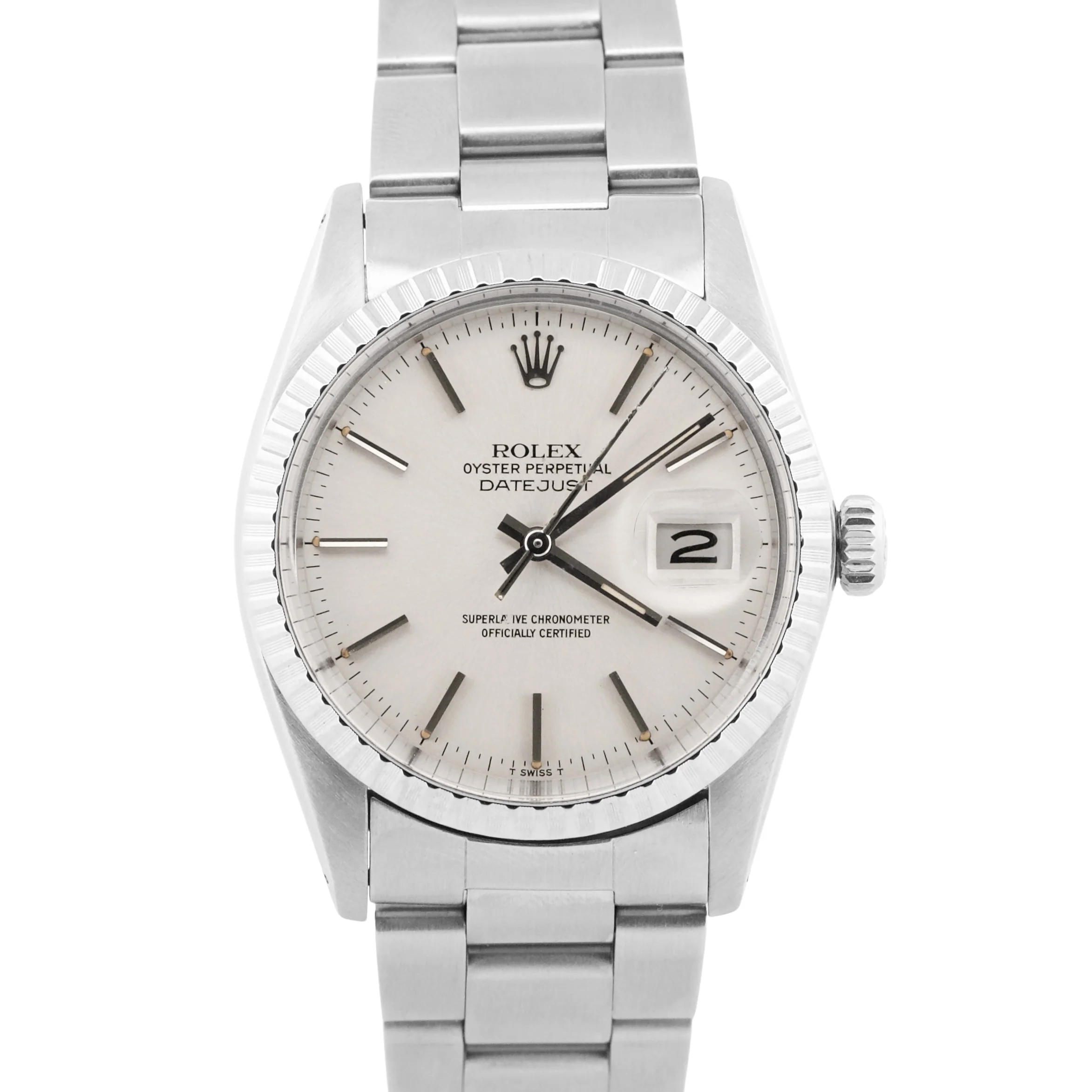 1981 Rolex DateJust 36mm SILVER Steel Engine-Turned Automatic OYSTER 16030 BOX
