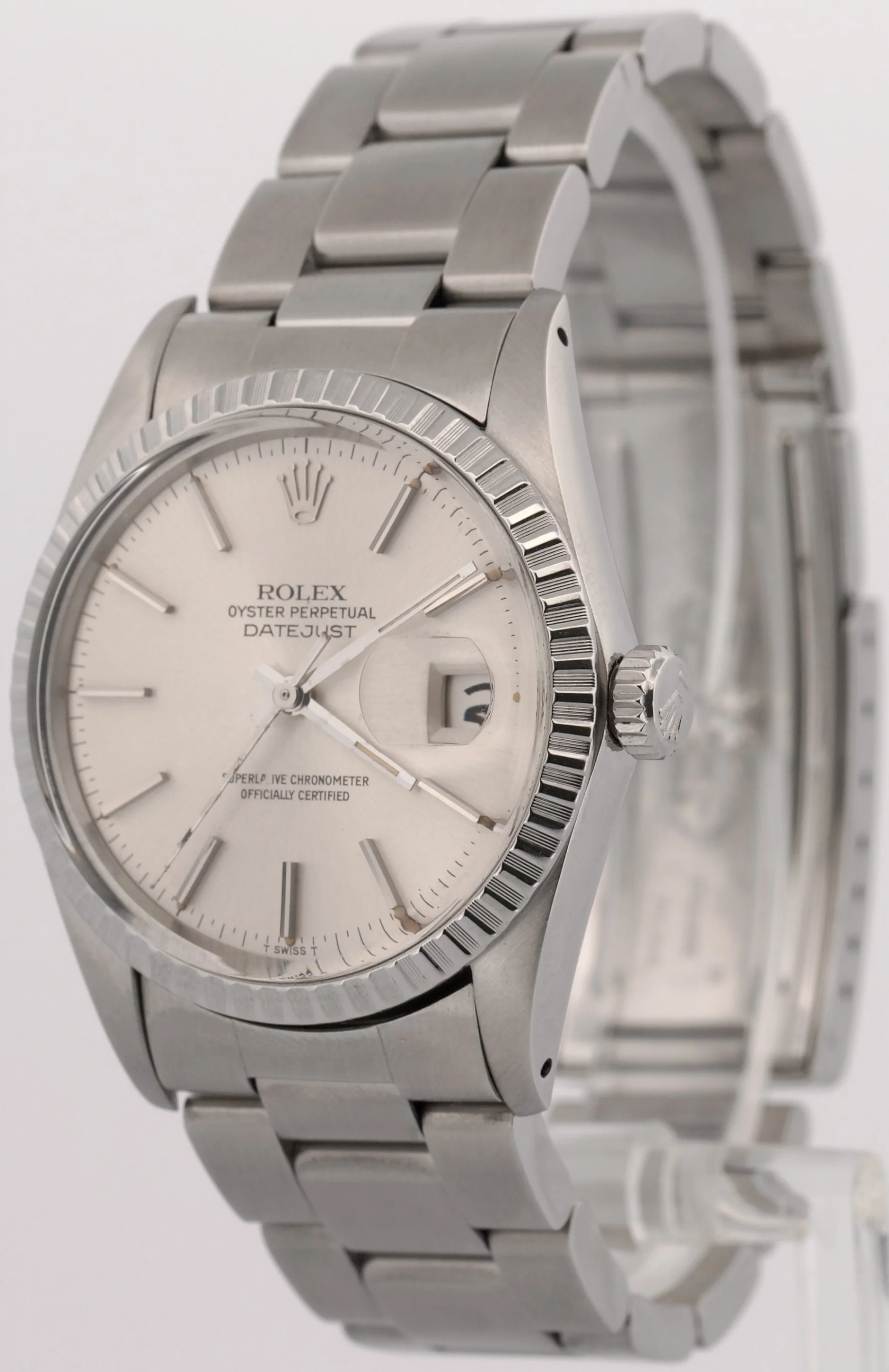 1981 Rolex DateJust 36mm SILVER Steel Engine-Turned Automatic OYSTER 16030 BOX - Image 3