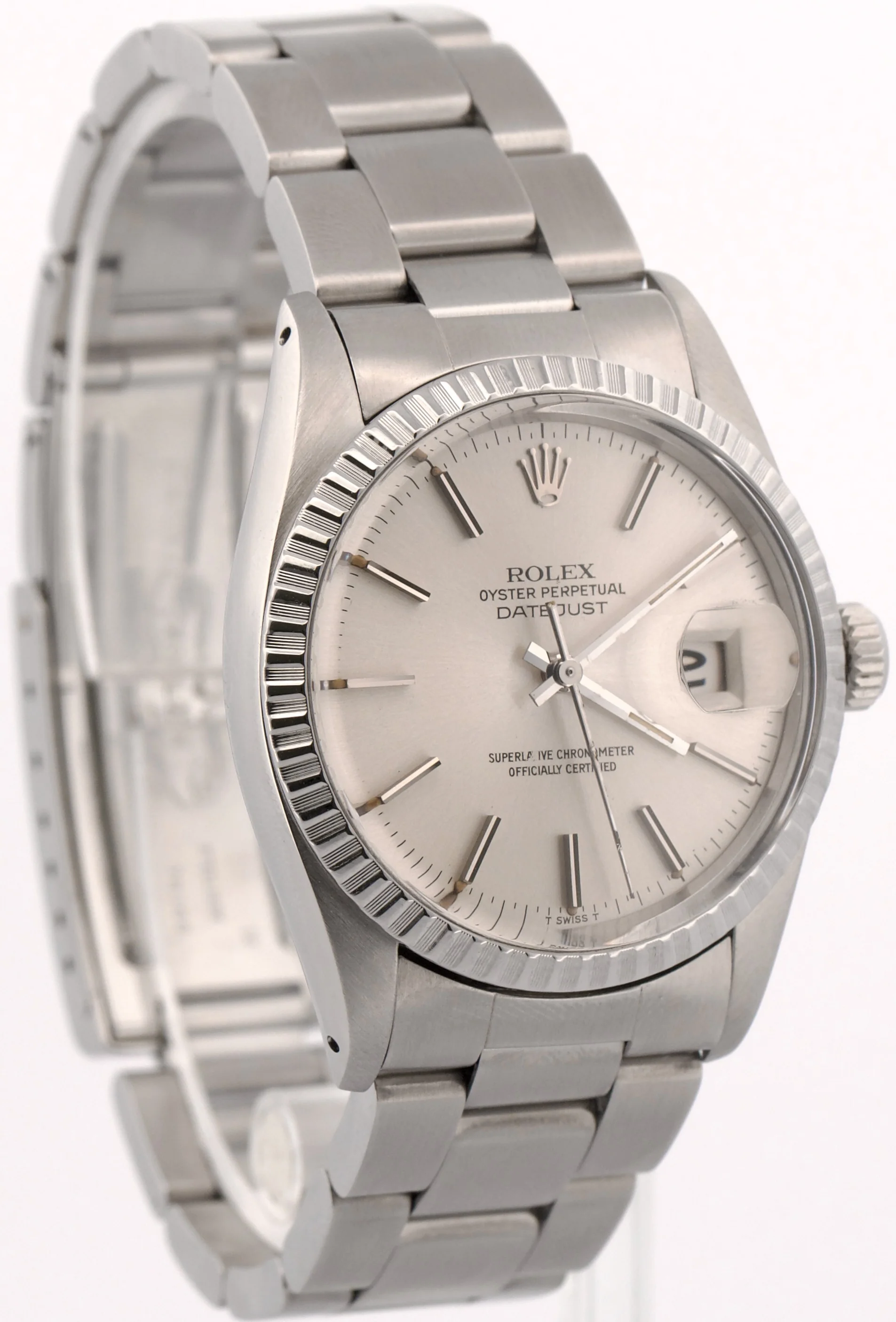 1981 Rolex DateJust 36mm SILVER Steel Engine-Turned Automatic OYSTER 16030 BOX - Image 4
