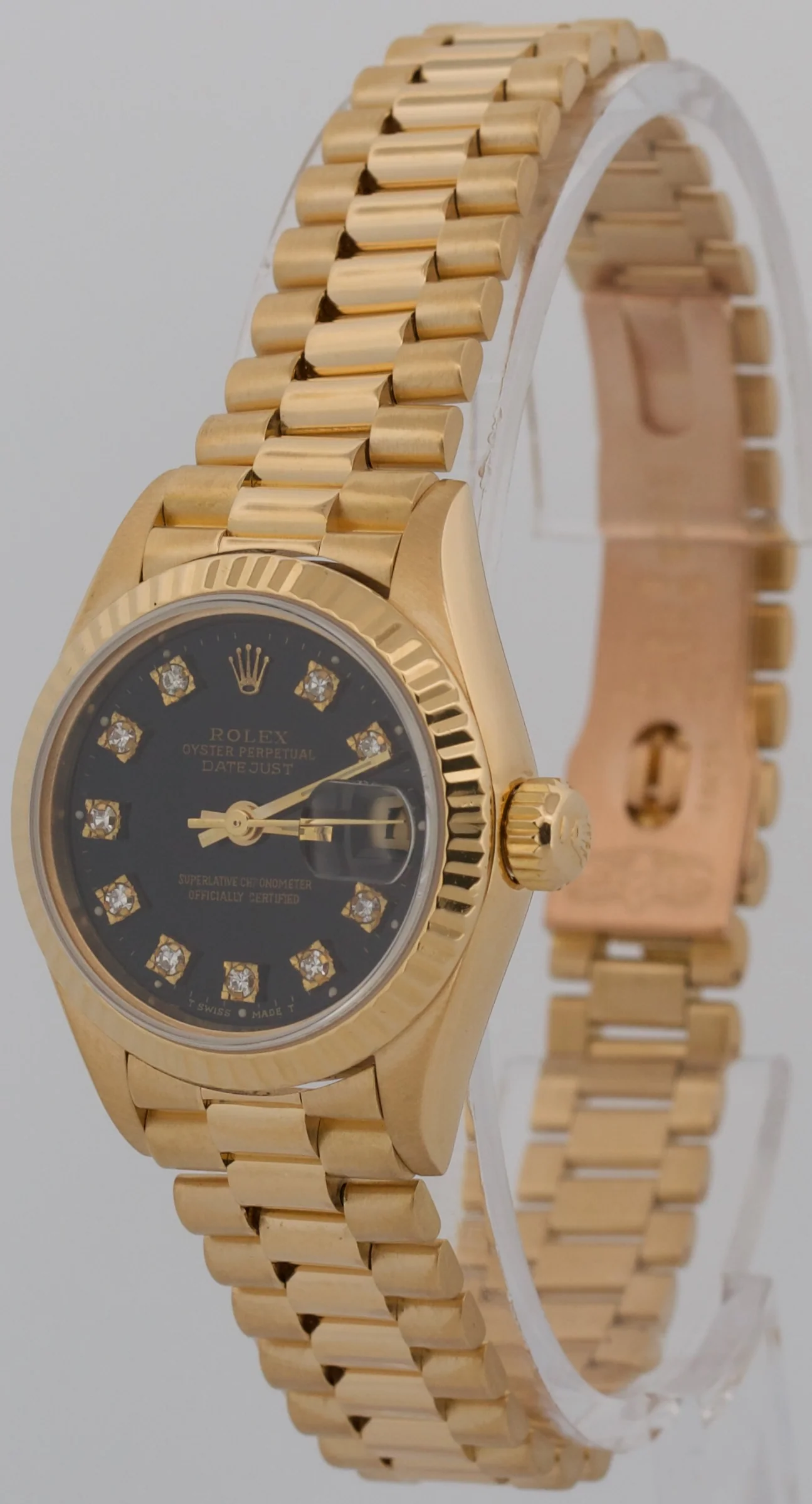 1984 Ladies Rolex DateJust President 26mm BLACK DIAMOND 18K Yellow Gold 69178 - Image 3