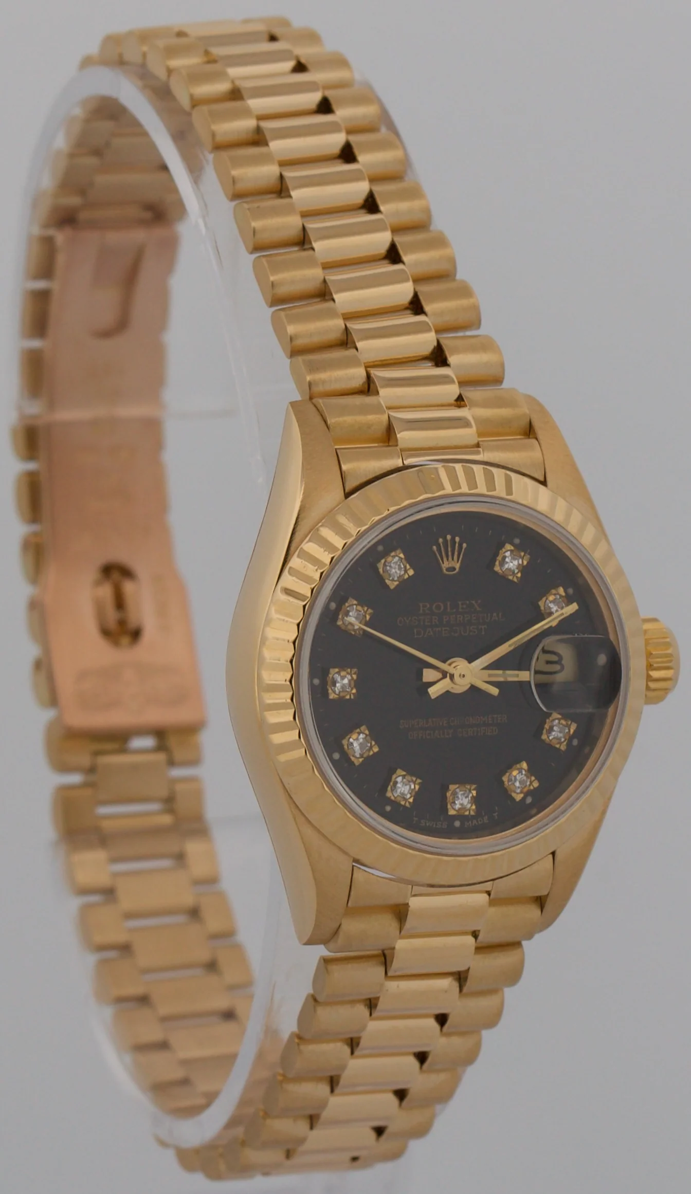1984 Ladies Rolex DateJust President 26mm BLACK DIAMOND 18K Yellow Gold 69178 - Image 4