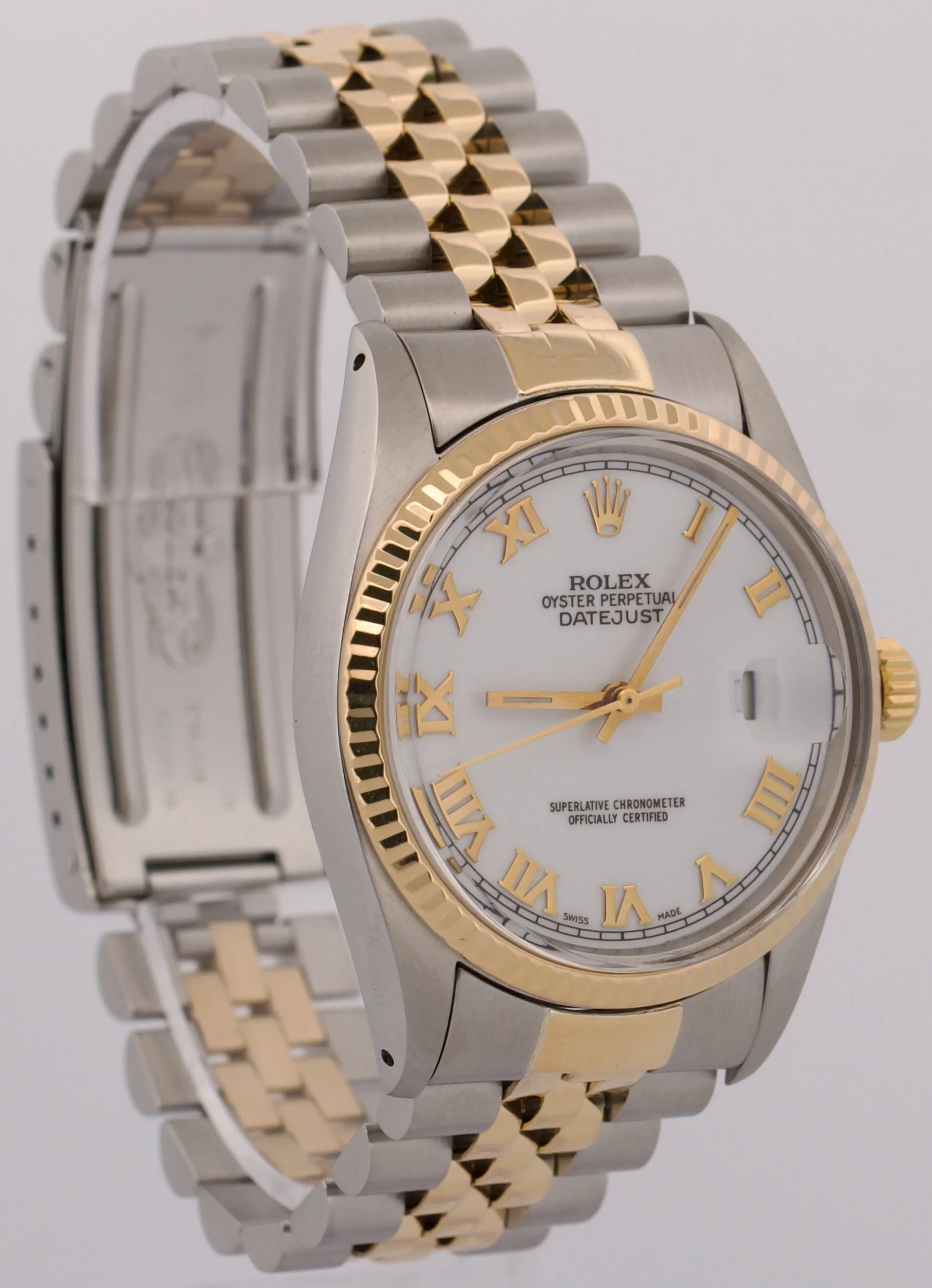 1984 Rolex DateJust 36mm WHITE ROMAN 18K Gold Steel JUBILEE Two-Tone 16013 Watch - Image 4