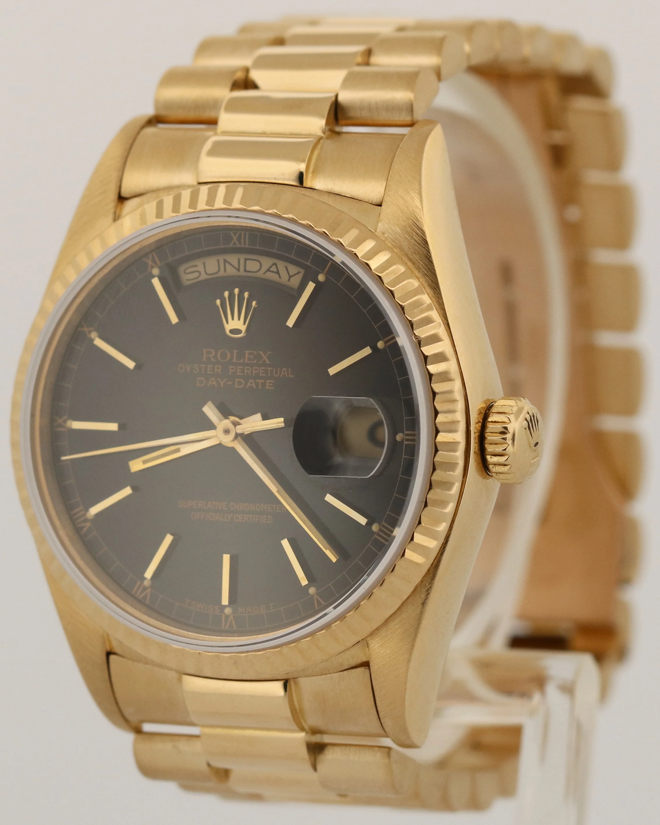 1984 Rolex Day-Date President BLACK 36mm 18K Yellow Gold Fluted 18038 Watch - Image 3
