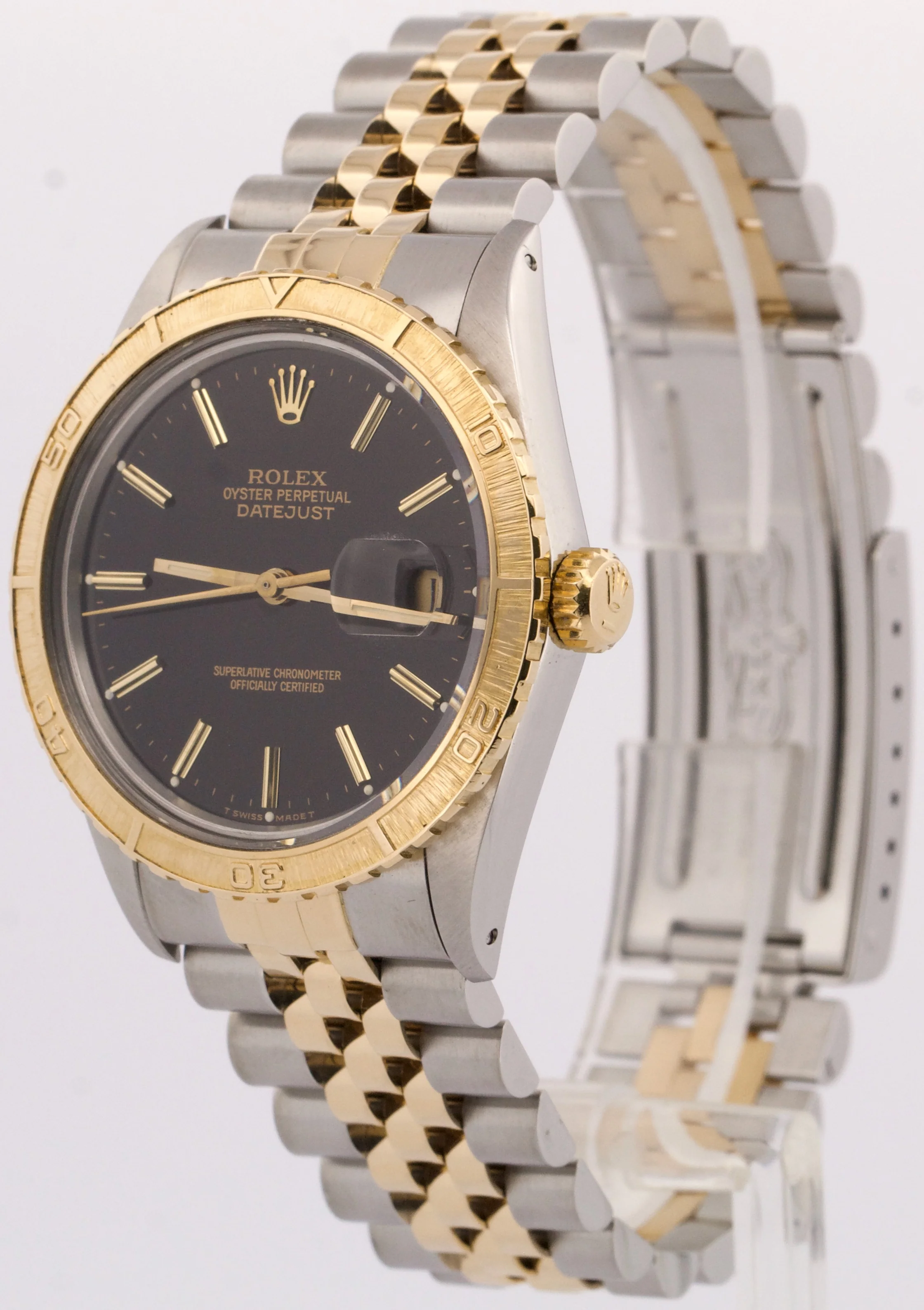 1986 Rolex DateJust 36mm BLACK Turn-O-Graph JUBILEE Steel 18K Yellow Gold 16253 - Image 3