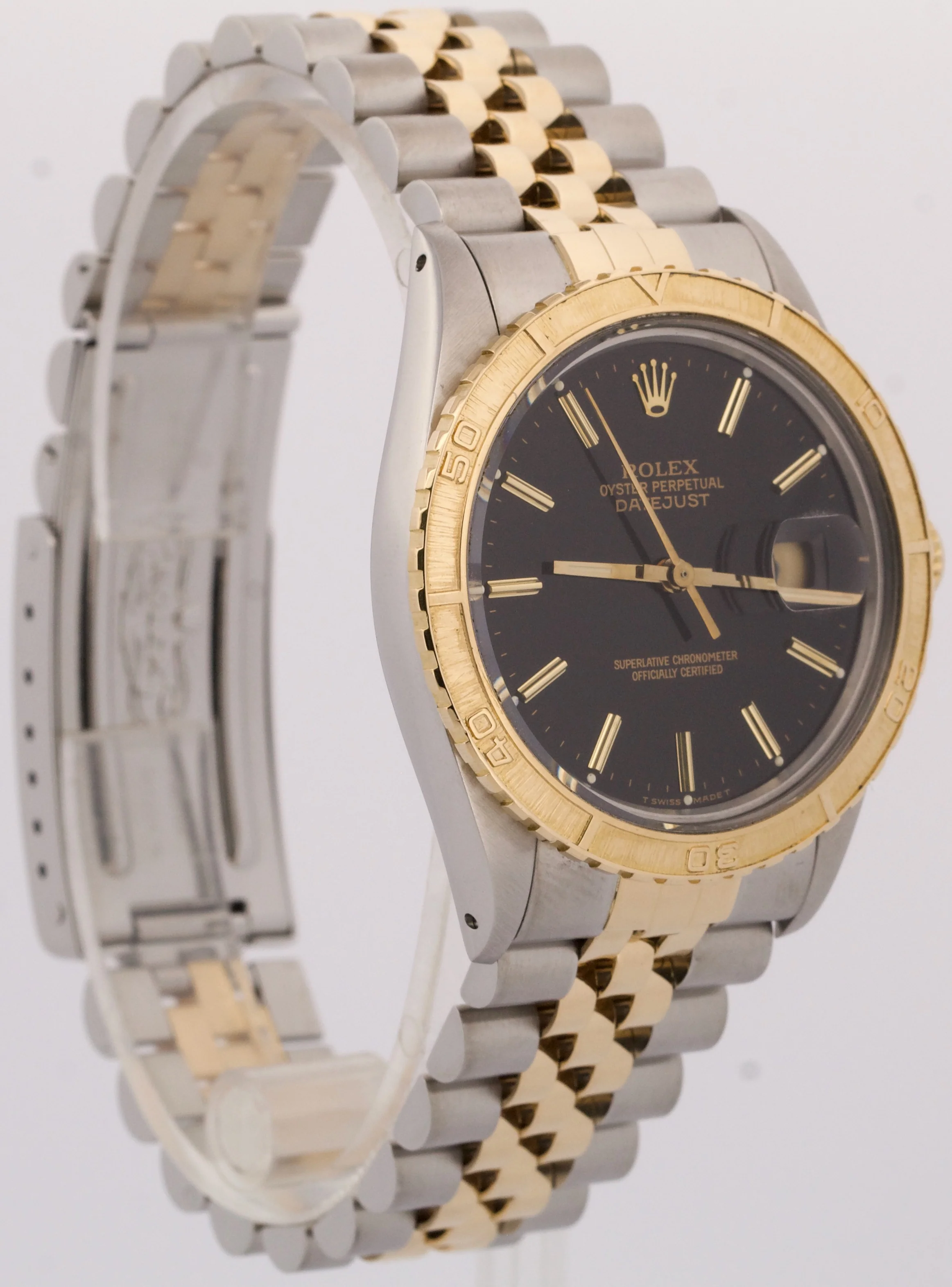 1986 Rolex DateJust 36mm BLACK Turn-O-Graph JUBILEE Steel 18K Yellow Gold 16253 - Image 4
