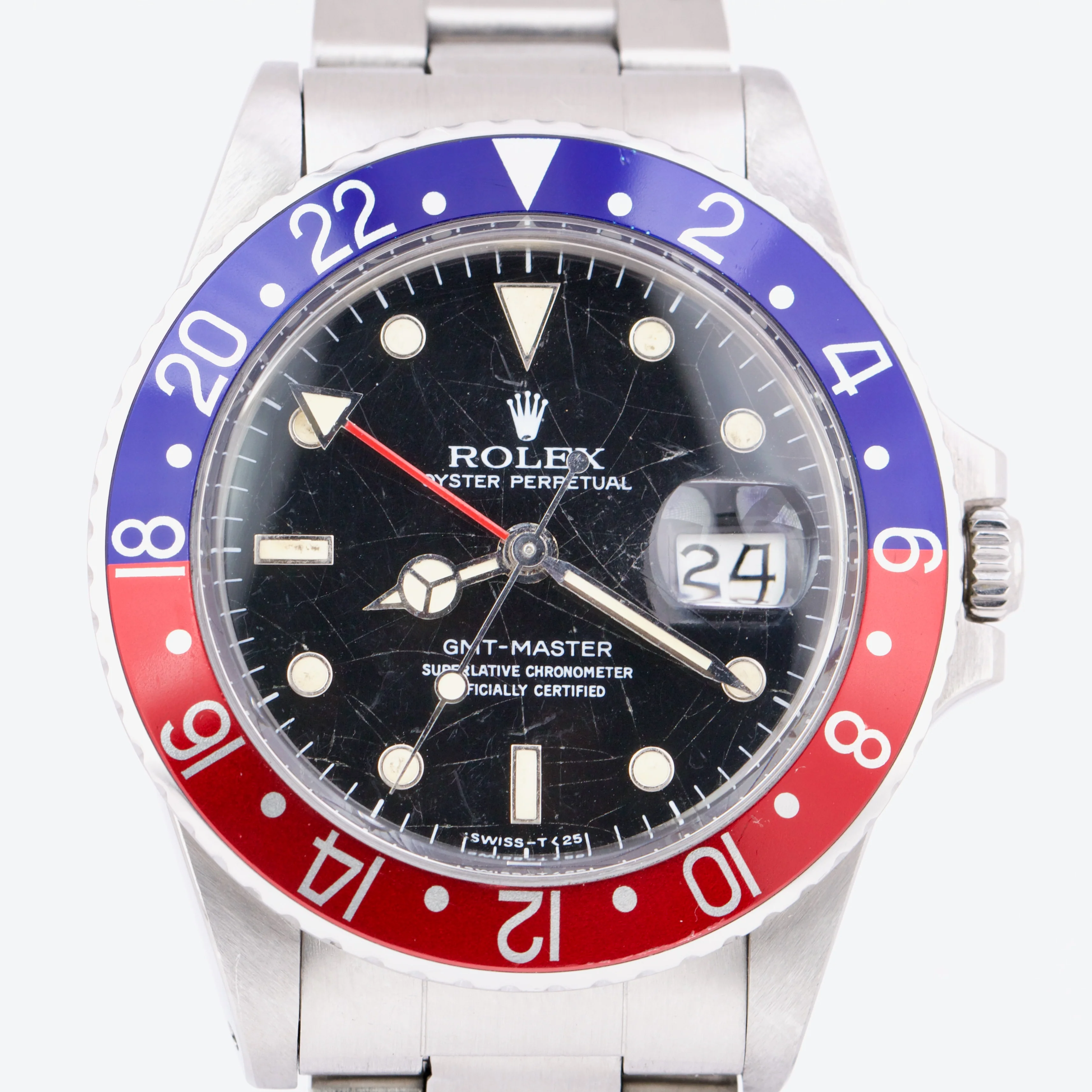 1986 Rolex GMT-Master GLOSSY PATINA Blue Red SPIDER DIAL Steel PEPSI 16750 Watch - Image 10