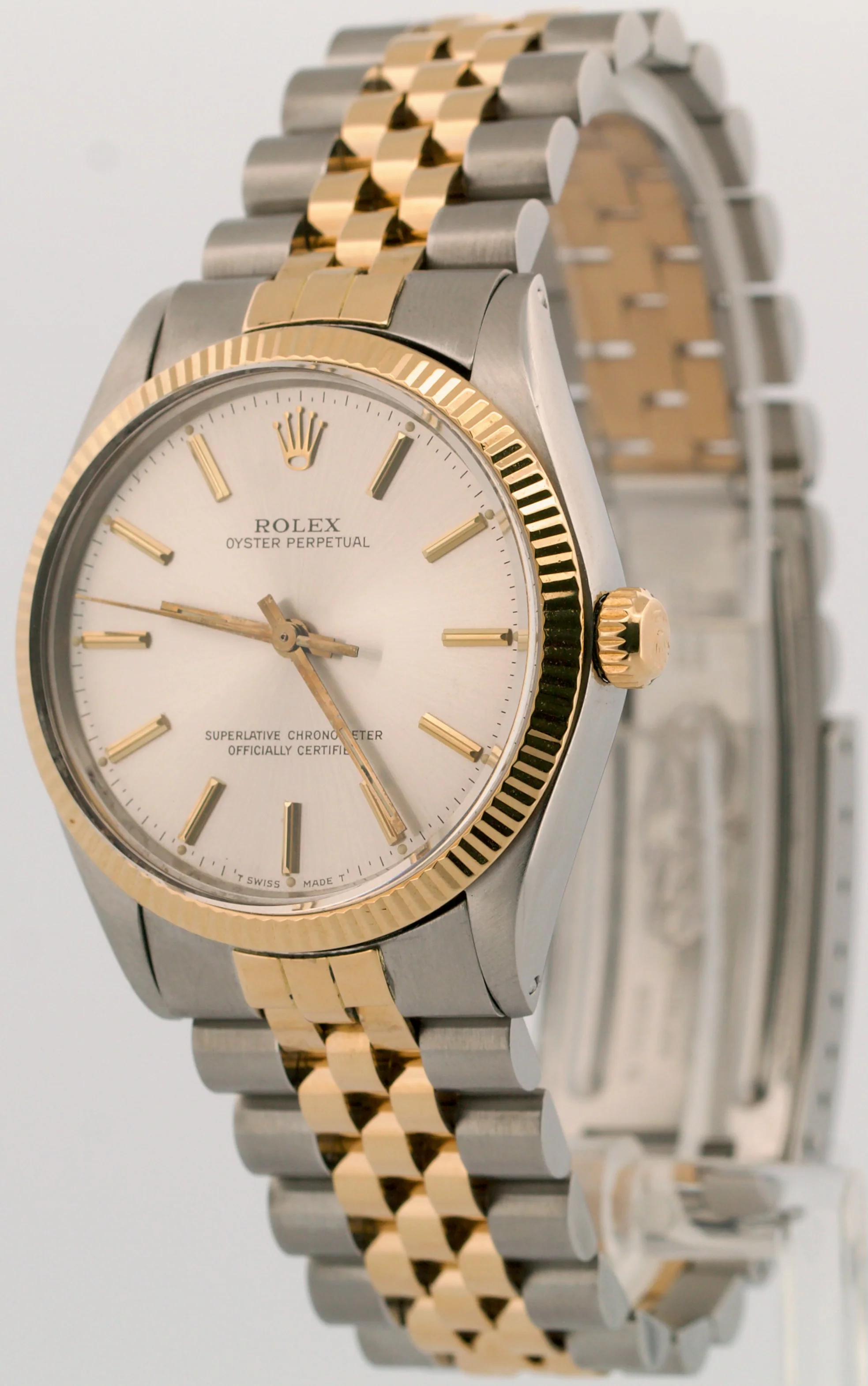 1986 Rolex Oyster Perpetual 34mm Two-Tone SILVER Gold Steel Fluted JUBILEE 1005 - Image 3