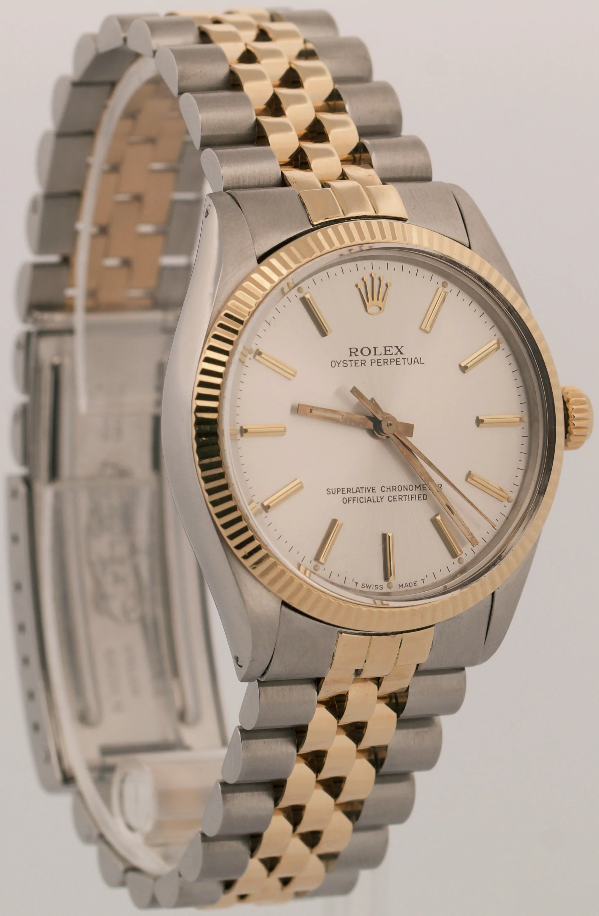 1986 Rolex Oyster Perpetual 34mm Two-Tone SILVER Gold Steel Fluted JUBILEE 1005 - Image 4