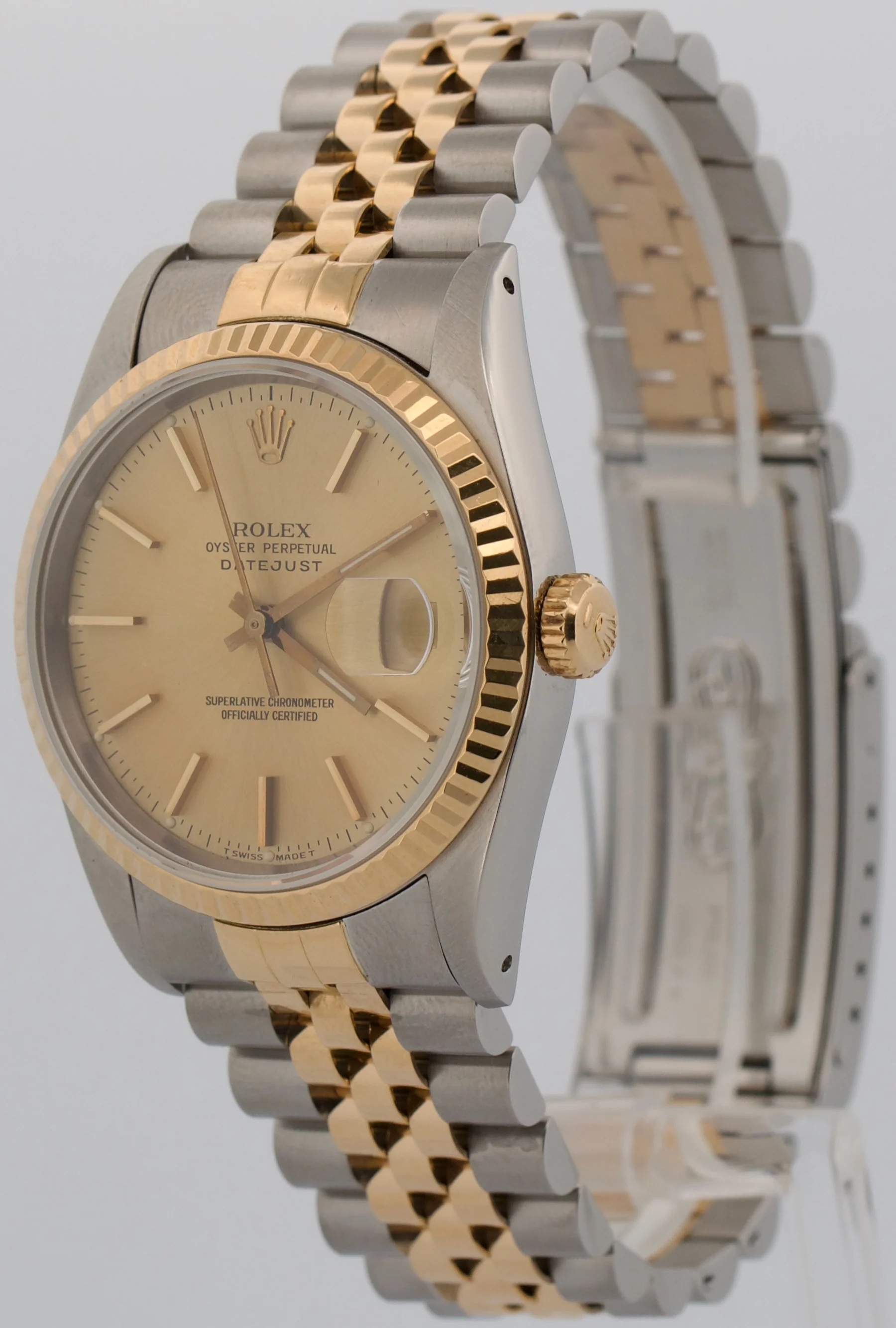 1990 Rolex DateJust 36mm CHAMPAGNE 18K Yellow Gold Stainless Steel JUBILEE 16233 - Image 3