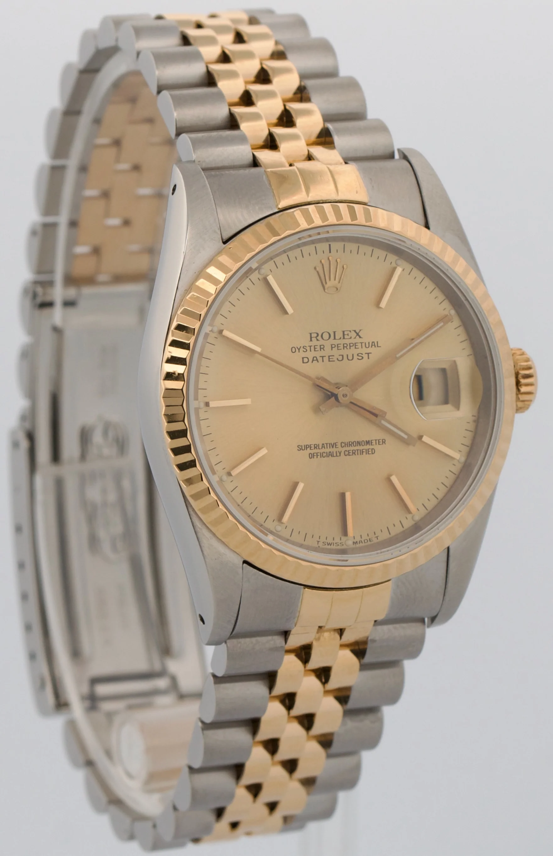 1990 Rolex DateJust 36mm CHAMPAGNE 18K Yellow Gold Stainless Steel JUBILEE 16233 - Image 4