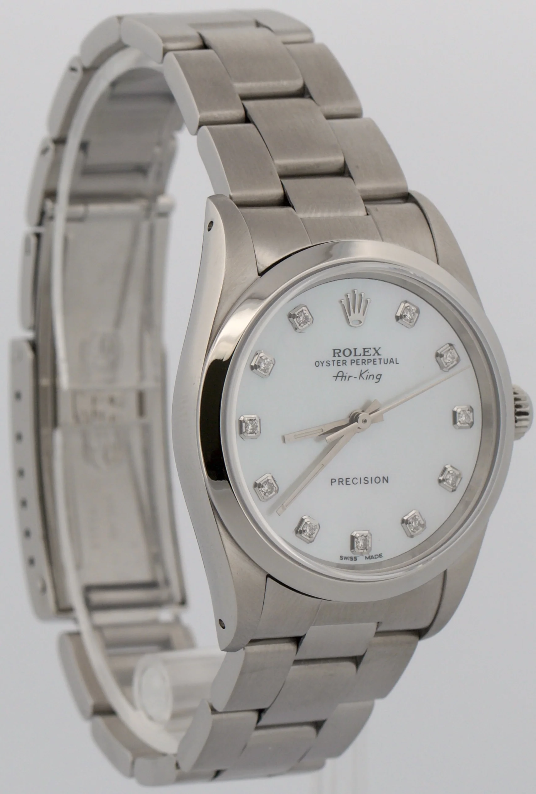 1991 Rolex Oyster Perpetual Air-King MOP DIAMOND Steel OYSTER 34mm 14000 Watch - Image 4
