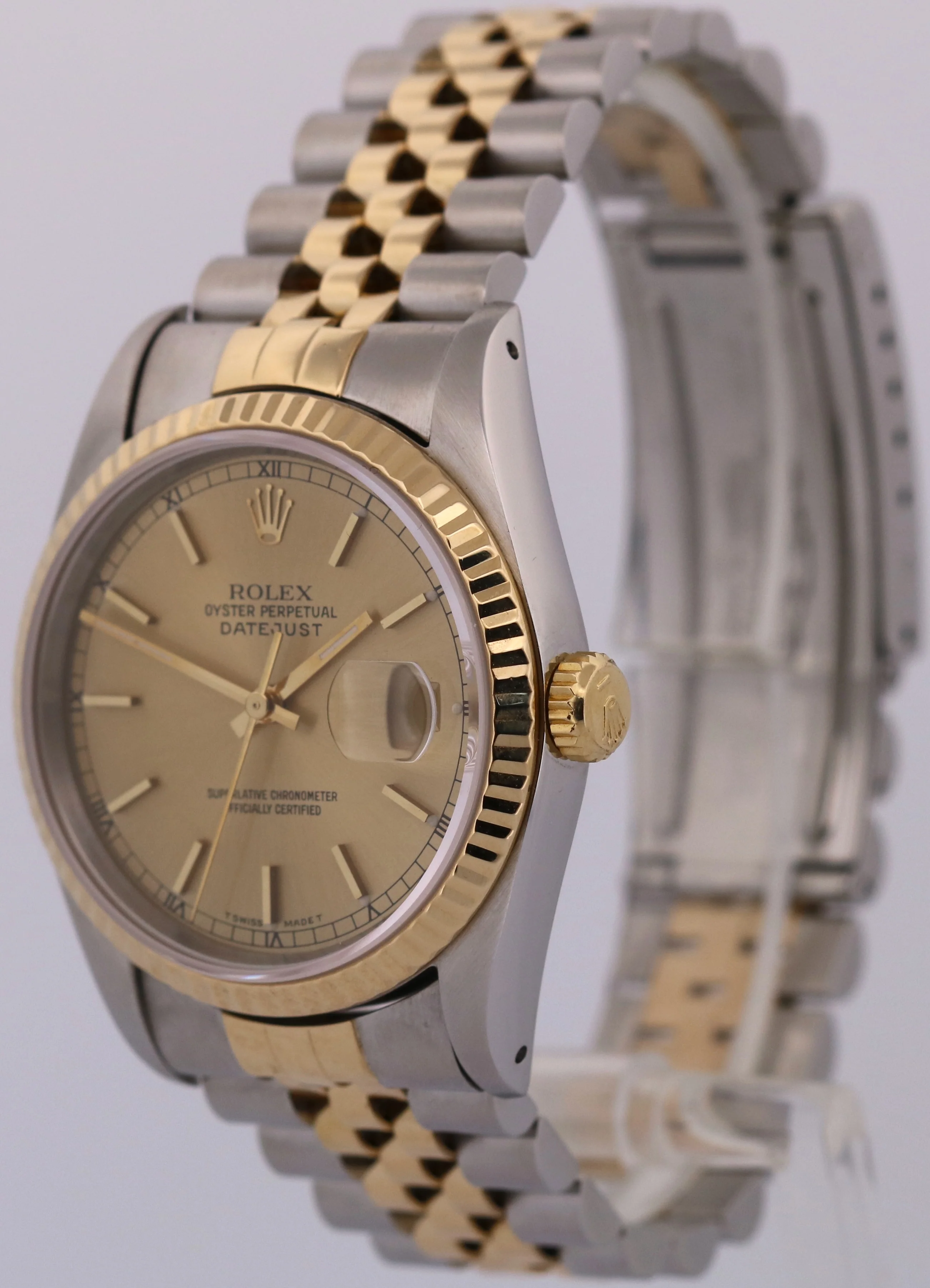 1993 Rolex DateJust 36mm CHAMPAGNE 18K Yellow Gold Stainless Steel JUBILEE 16233 - Image 3