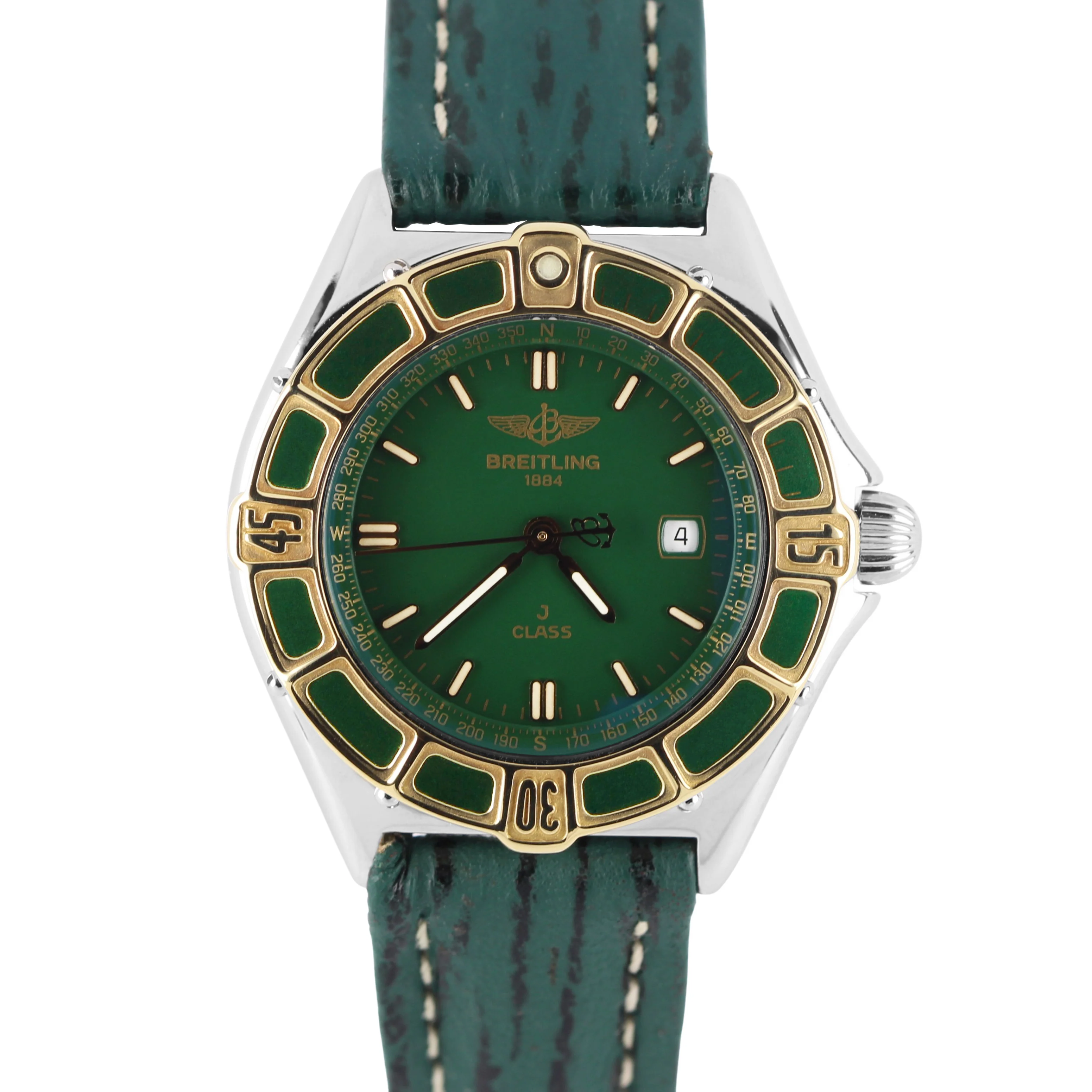 1994 PAPER Breitling J Class Two-Tone 18k Gold Steel Green 31mm D52064 Watch BOX