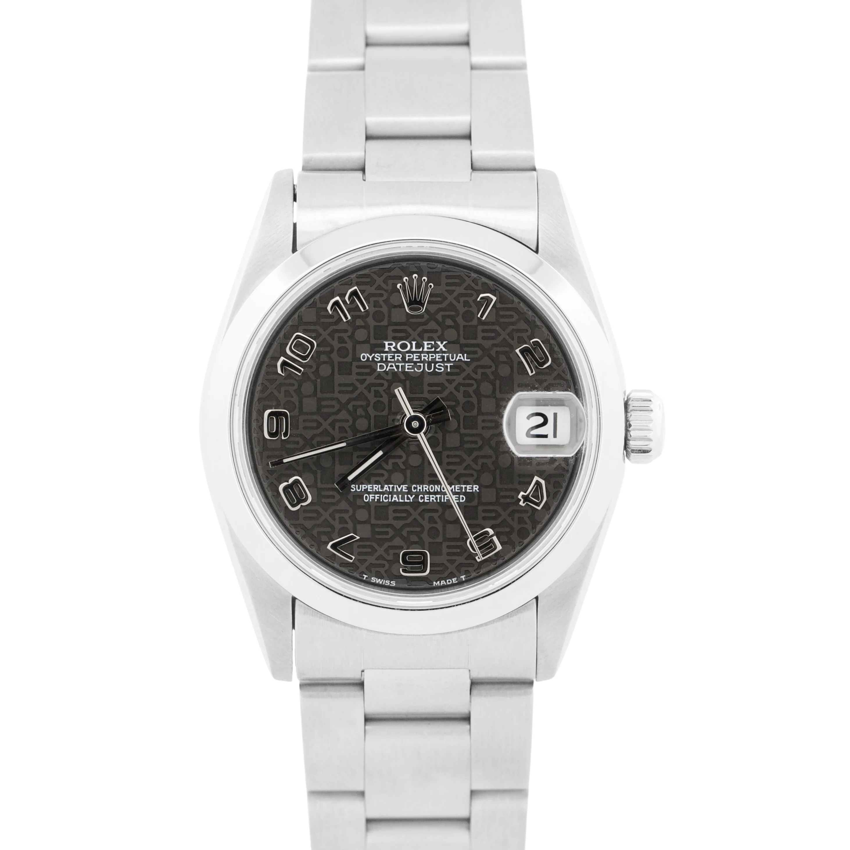 1996 Ladies Rolex DateJust BLACK ARABIC JUBILEE 31mm No-Holes Steel Watch 68240