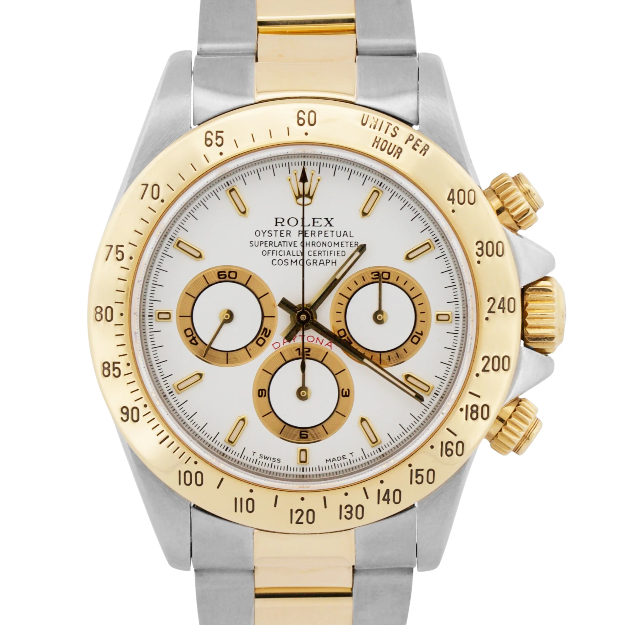 1996 Rolex Daytona Cosmograph WHITE Two-Tone 18K Yellow Gold Steel Watch 16523