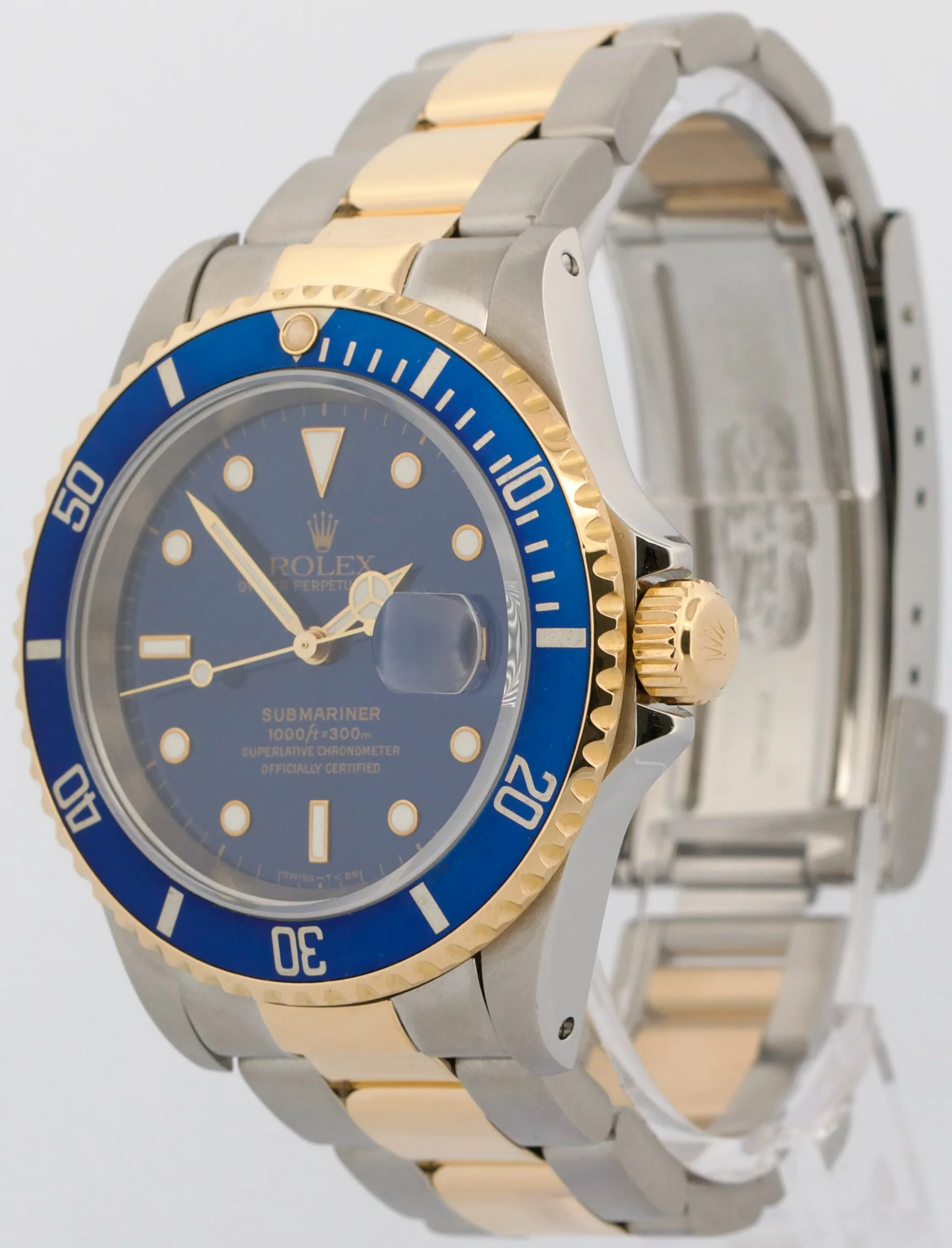 1997 Rolex Submariner Date 40mm BLUE 18K Yellow Gold Stainless Steel 16613 Watch - Image 3