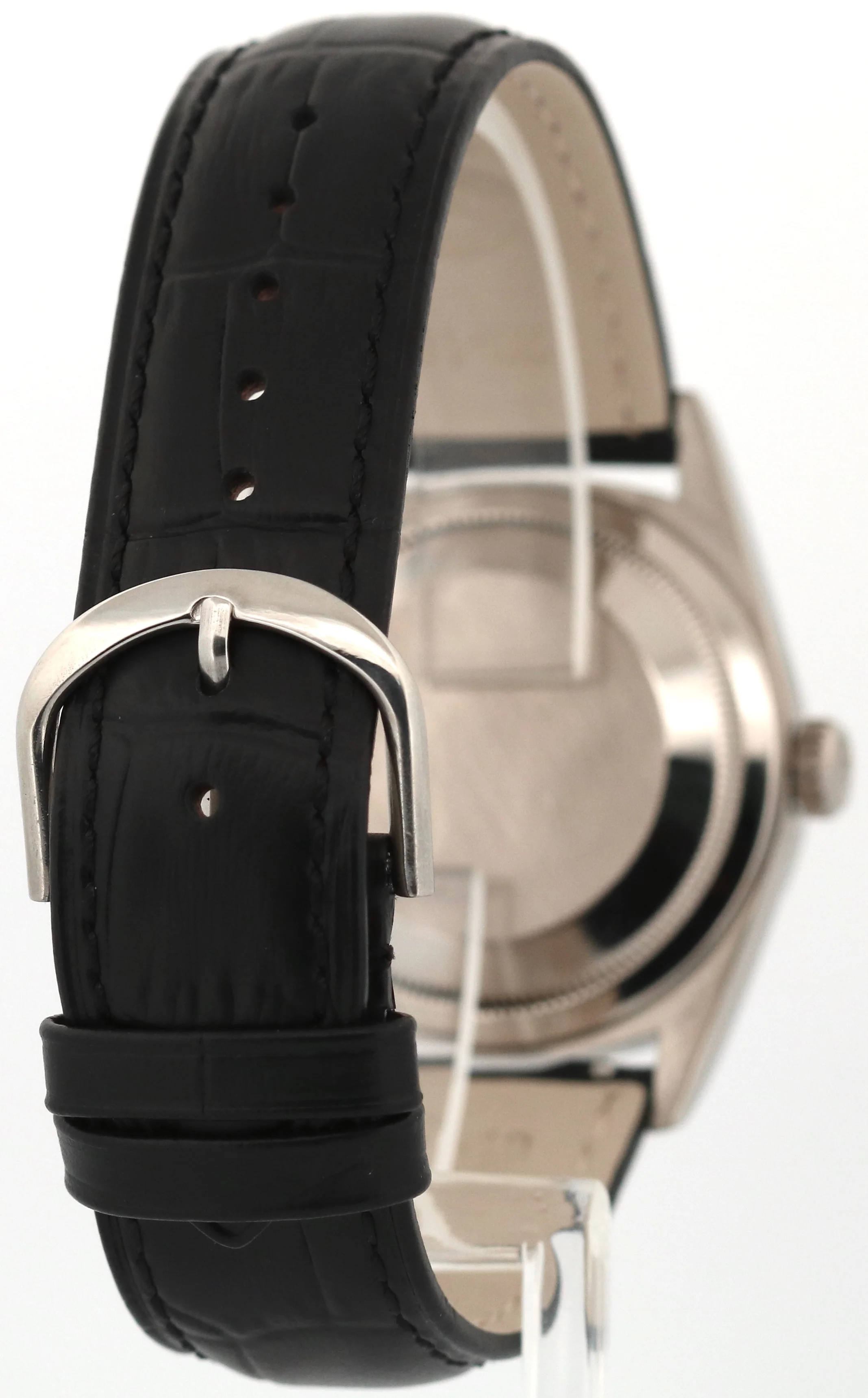 1999 Rolex Day-Date 36mm SILVER ROMAN 18K White Gold Fluted Leather Watch 18239 - Image 5