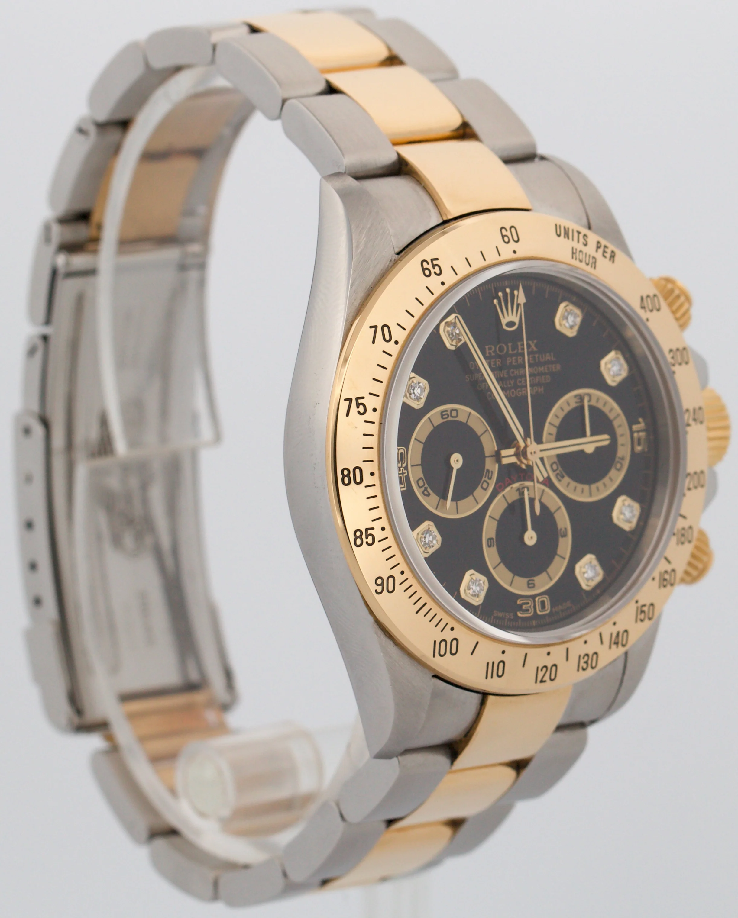 1999 Rolex Daytona Cosmograph BLACK DIAMOND 18K Gold Stainless Steel Watch 16523 - Image 4