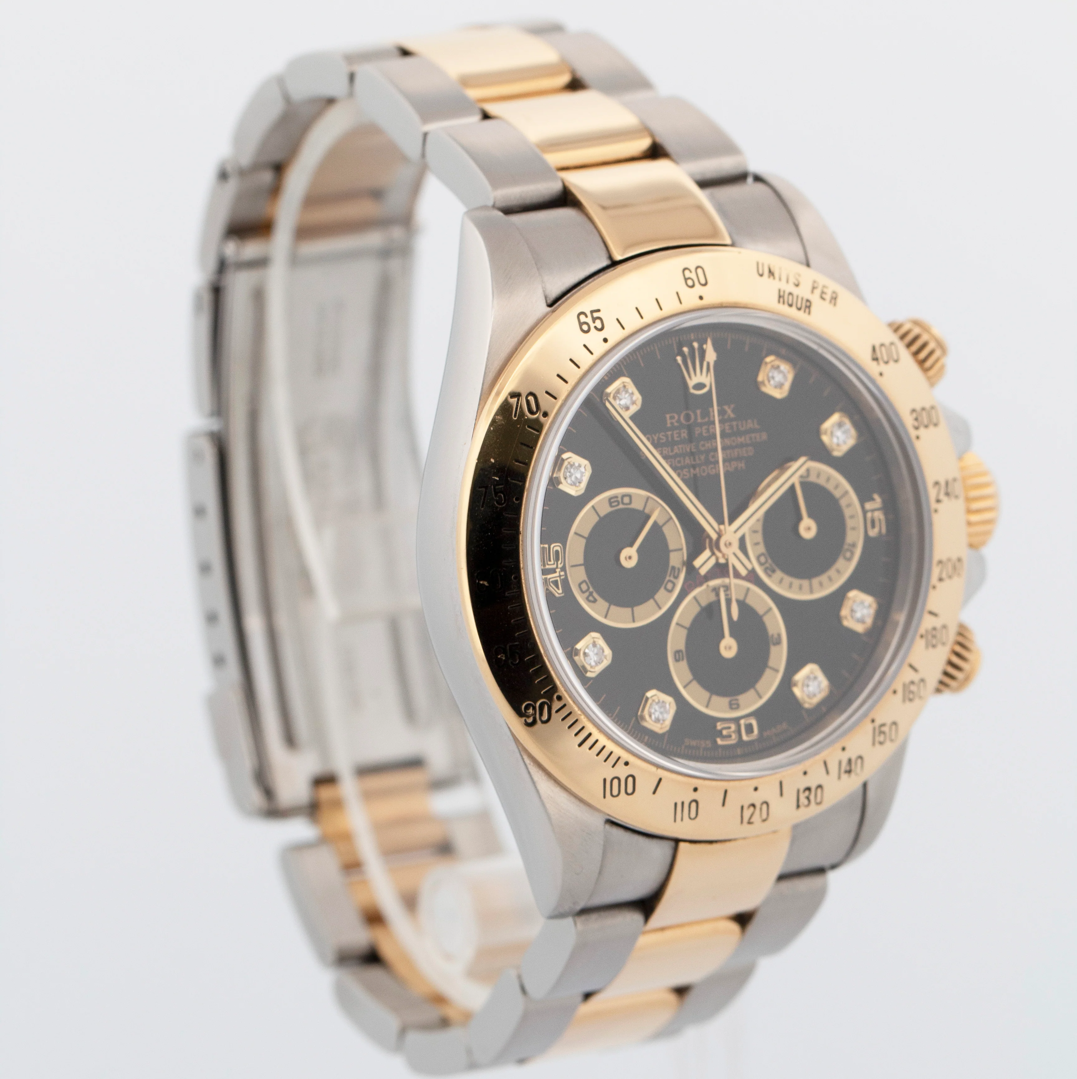 1999 Rolex Daytona Cosmograph BLACK DIAMOND 18K Gold Stainless Steel Watch 16523 - Image 5