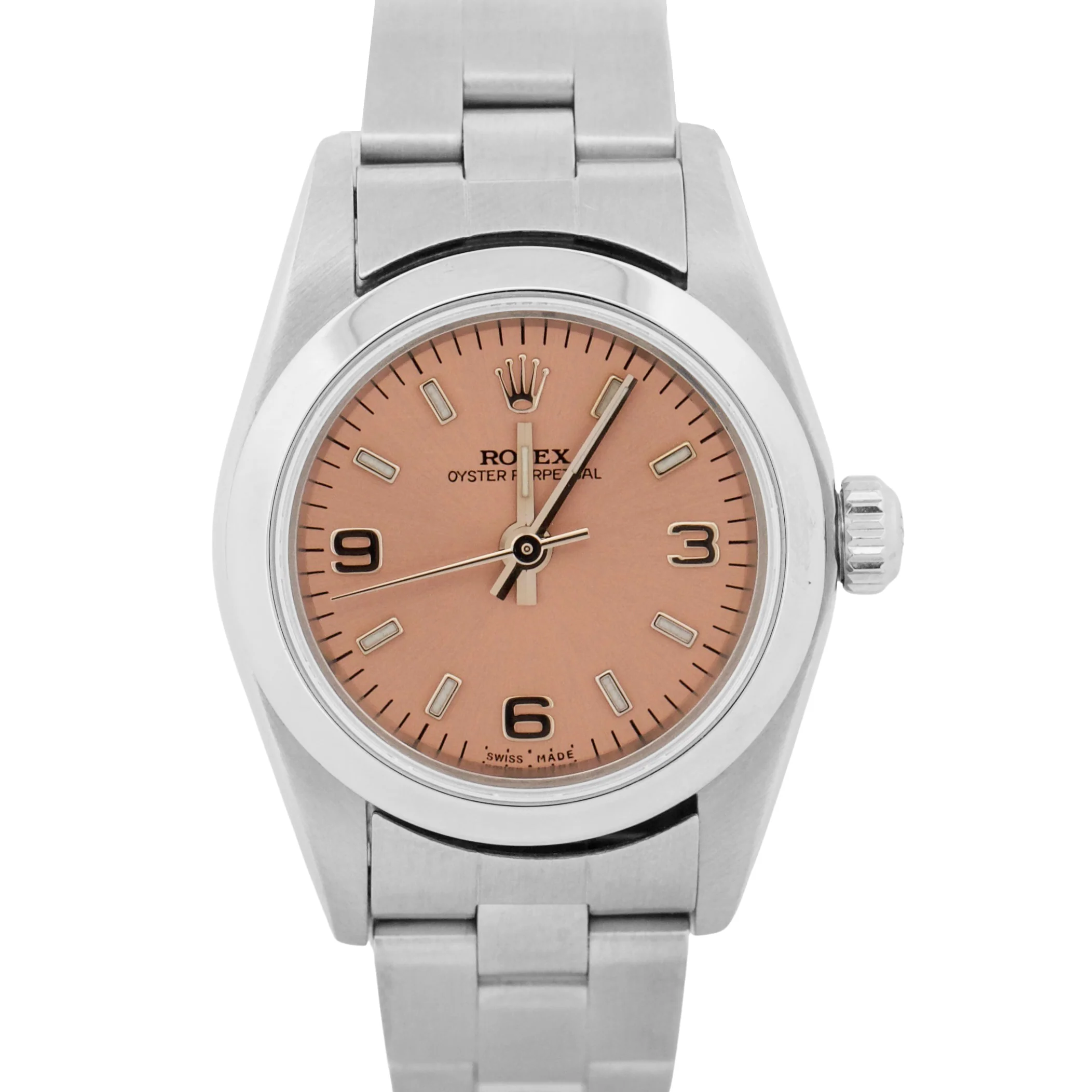 1999 Rolex Oyster Perpetual 24mm Pink SALMON Arabic Stainless Steel Oyster 76080