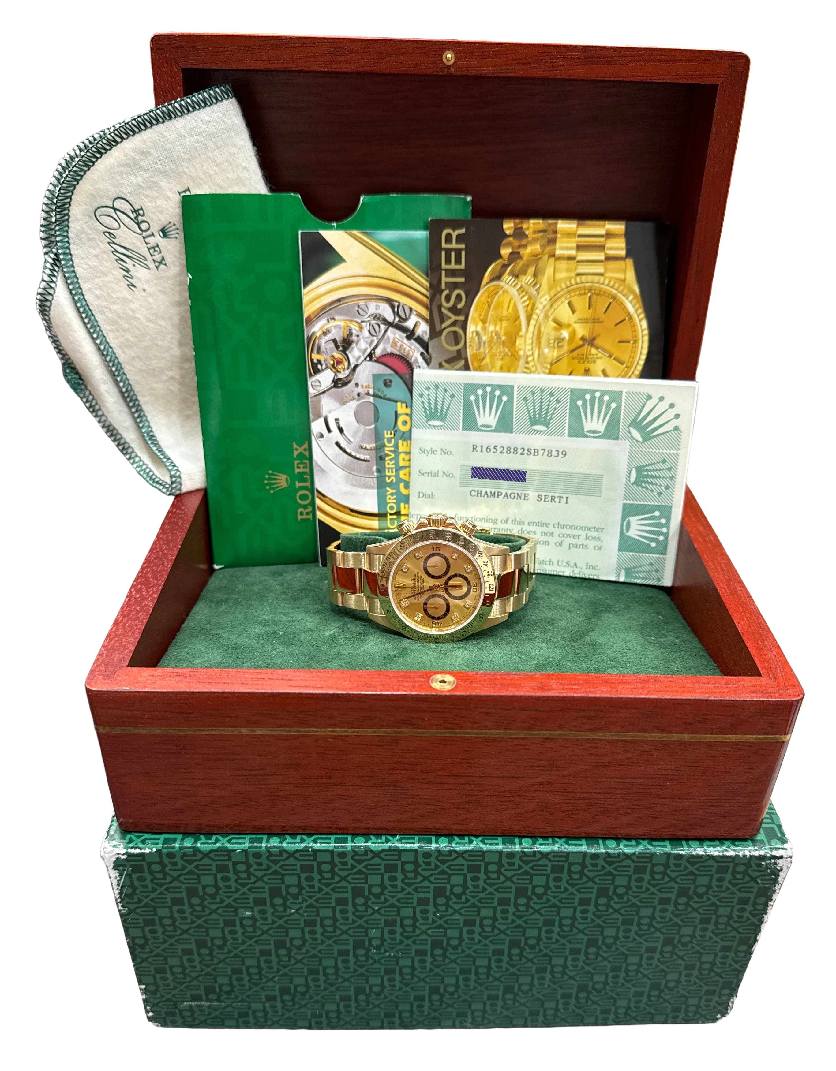 2000 PAPERS Rolex Daytona Cosmograph CHAMPAGNE SERTI DIAMOND 18K 40mm 16528 BOX - Image 2
