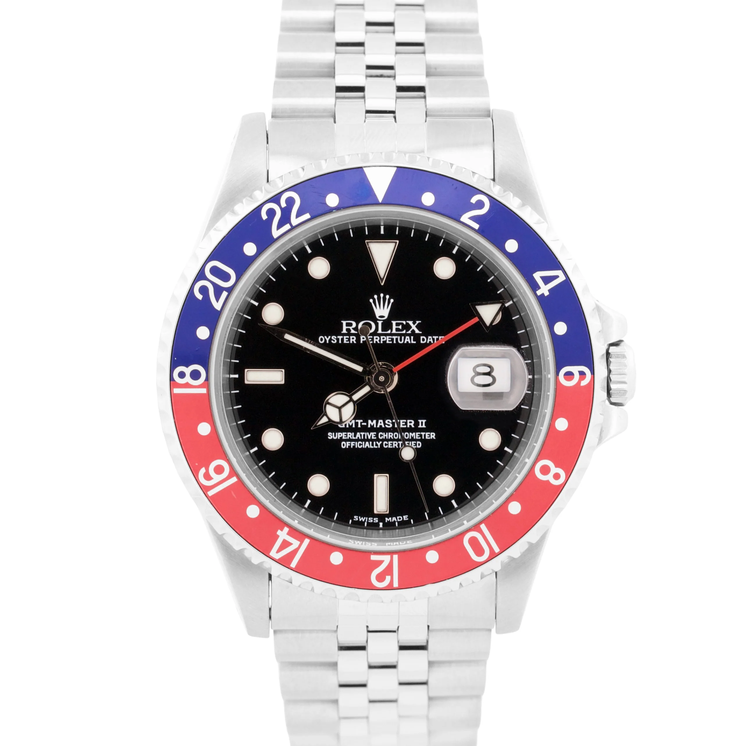2000 Rolex GMT-Master II 40mm PEPSI Red Blue Stainless Steel JUBILEE 16710 Watch