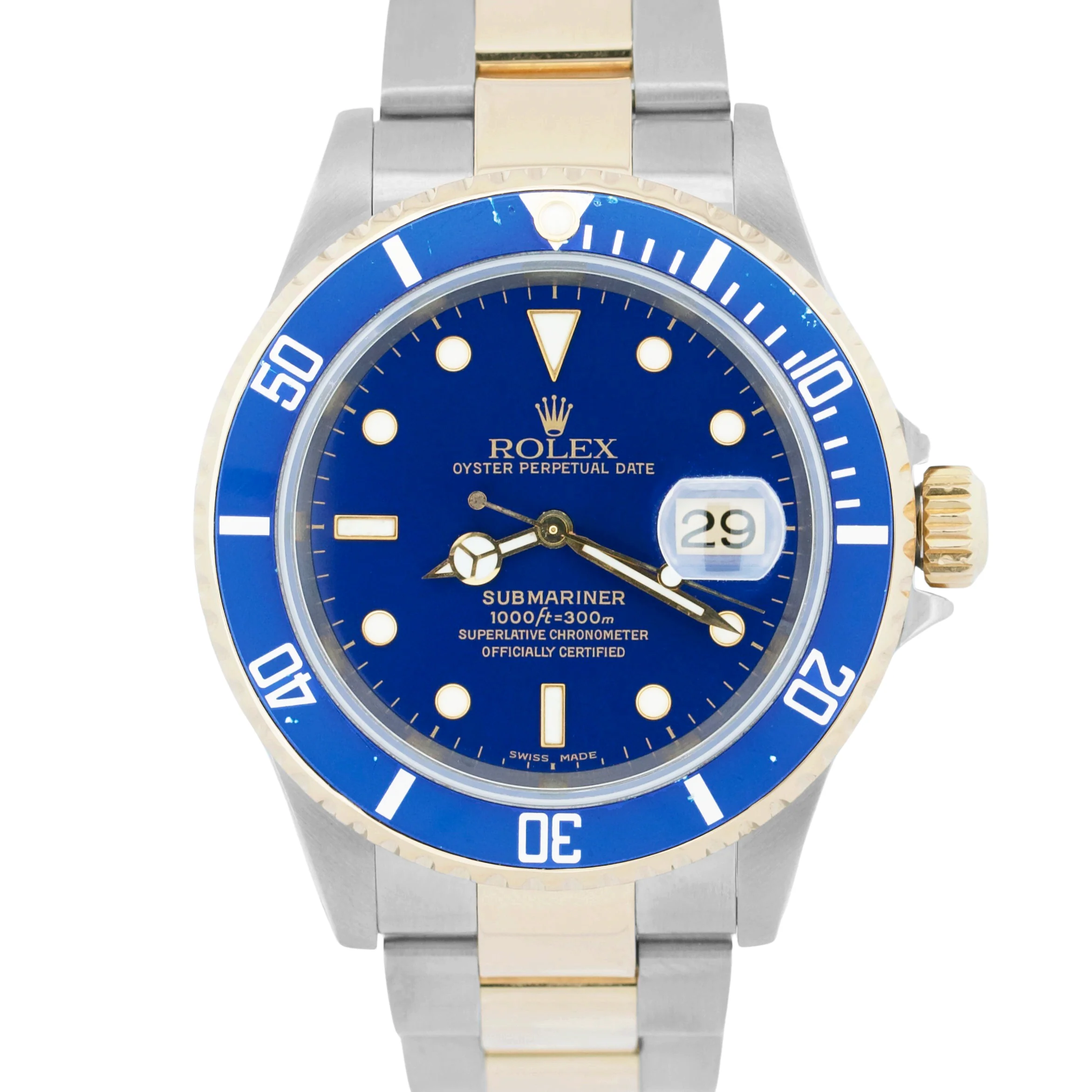 2001 Rolex Submariner Date 40mm BLUE 18K Stainless Steel GOLD BUCKLE 16613 Watch