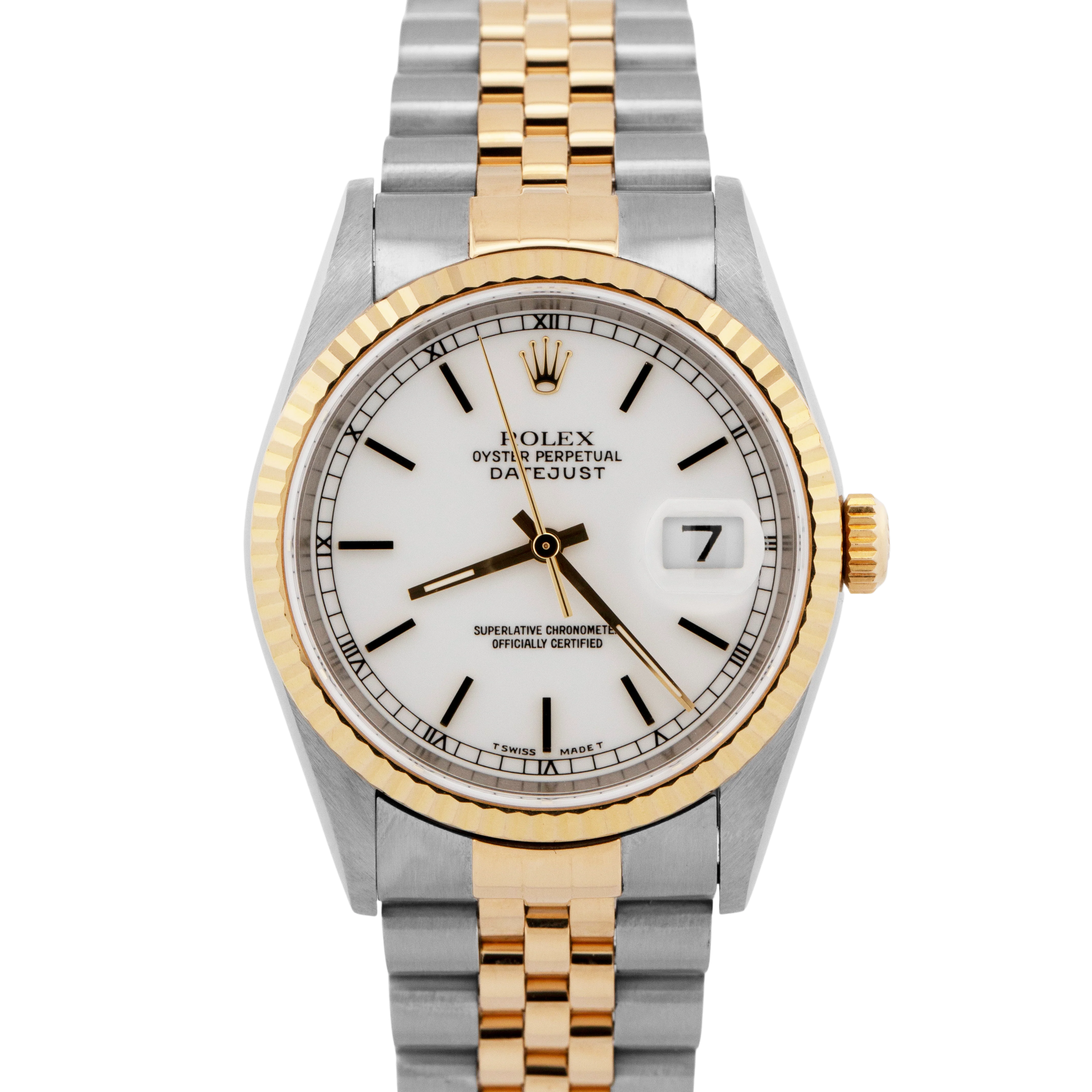 2002 Rolex DateJust 36mm White 18K Yellow Gold Stainless Steel JUBILEE 16233