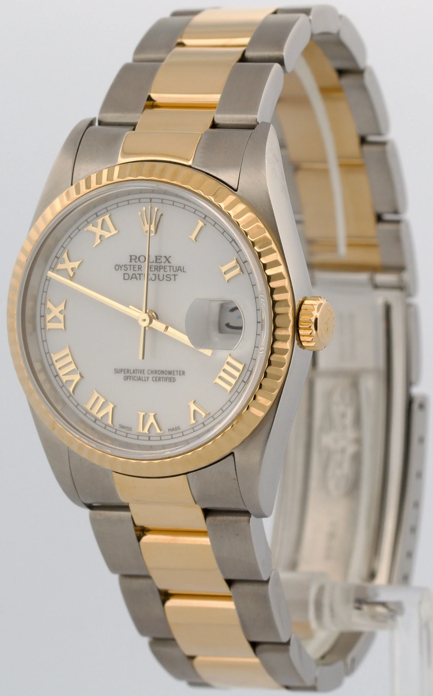 2003 PAPERS Rolex DateJust 36mm WHITE ROMAN 18K Gold Steel OYSTER 16233 BOX - Image 3