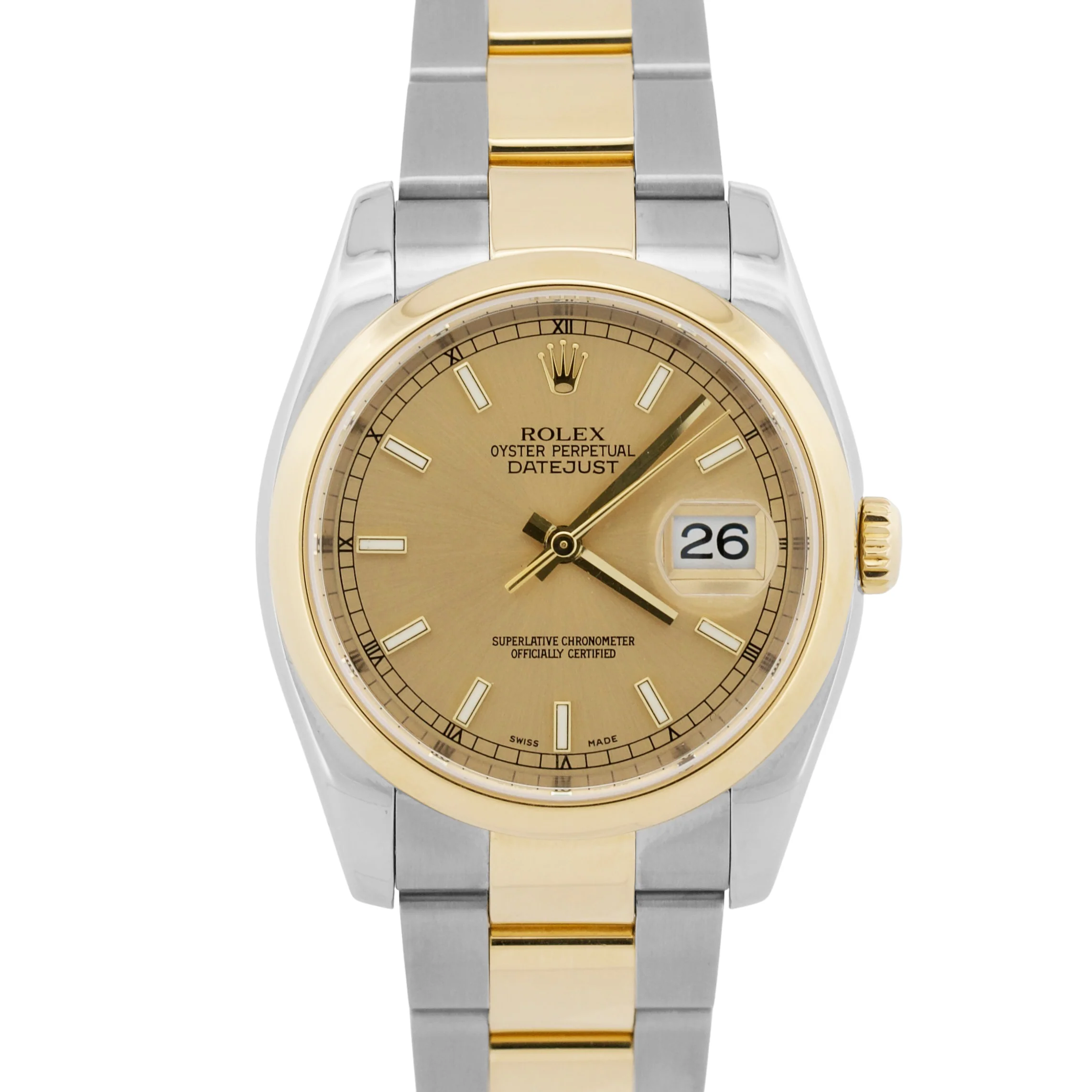 2005 PAPERS Rolex DateJust 36mm CHAMPAGNE 18K Gold Steel OYSTER 116203 BOX