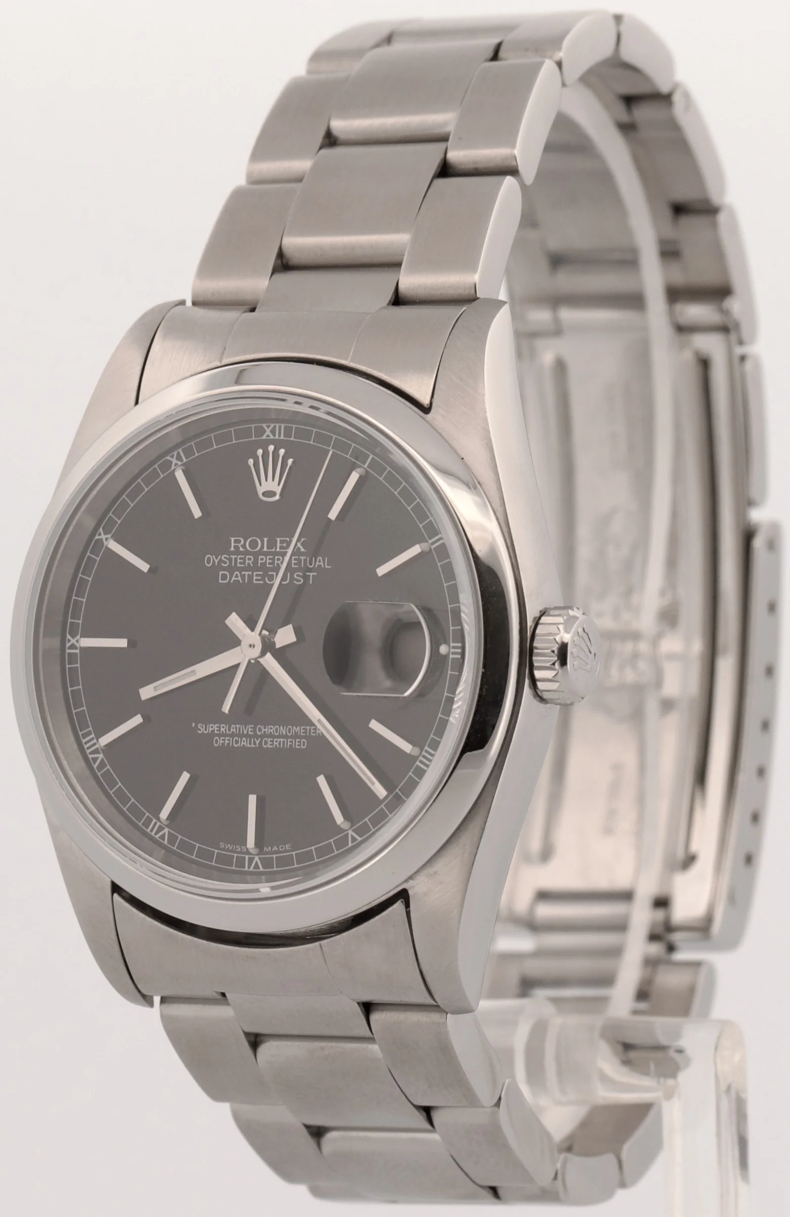2005 Rolex DateJust 36mm BLACK Smooth Stainless Steel OYSTER Automatic 16200 - Image 3