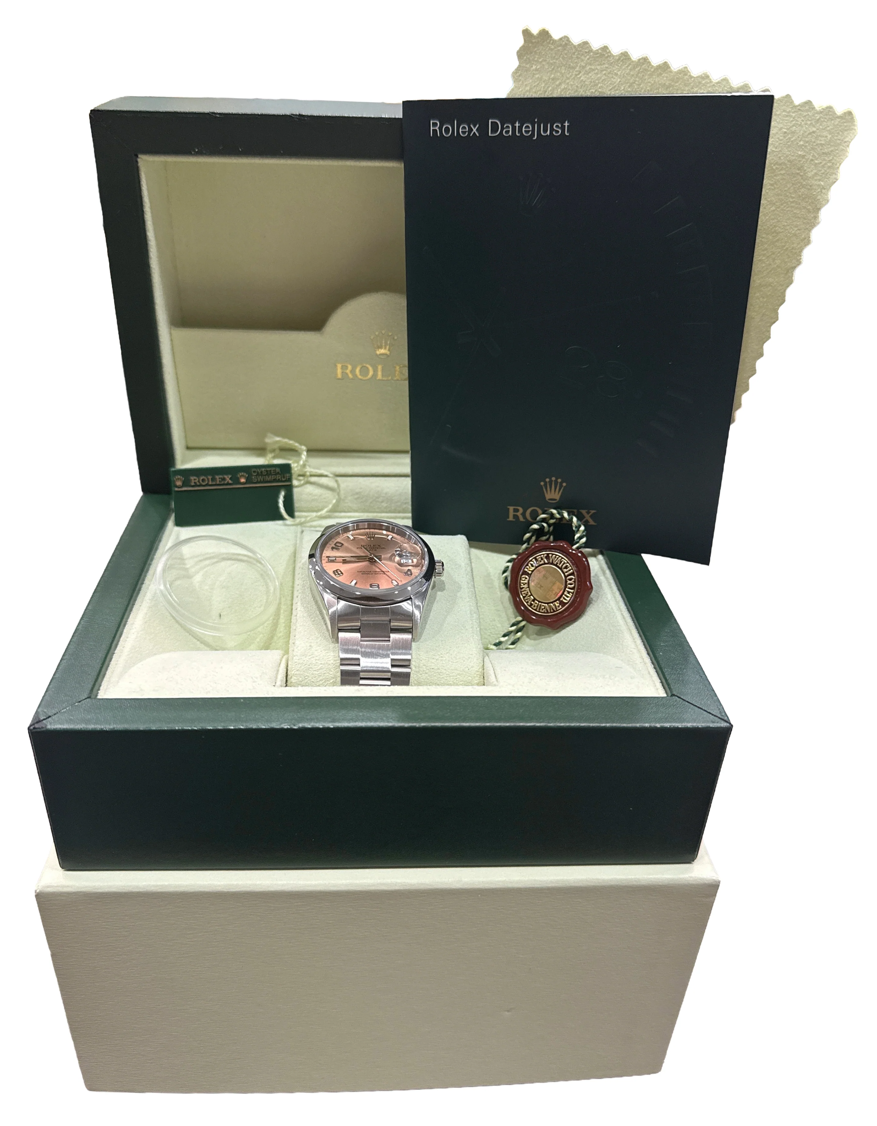 2006 Rolex Oyster Perpetual Date SALMON ARABIC 34mm Steel NO-HOLES 15200 BOX - Image 2