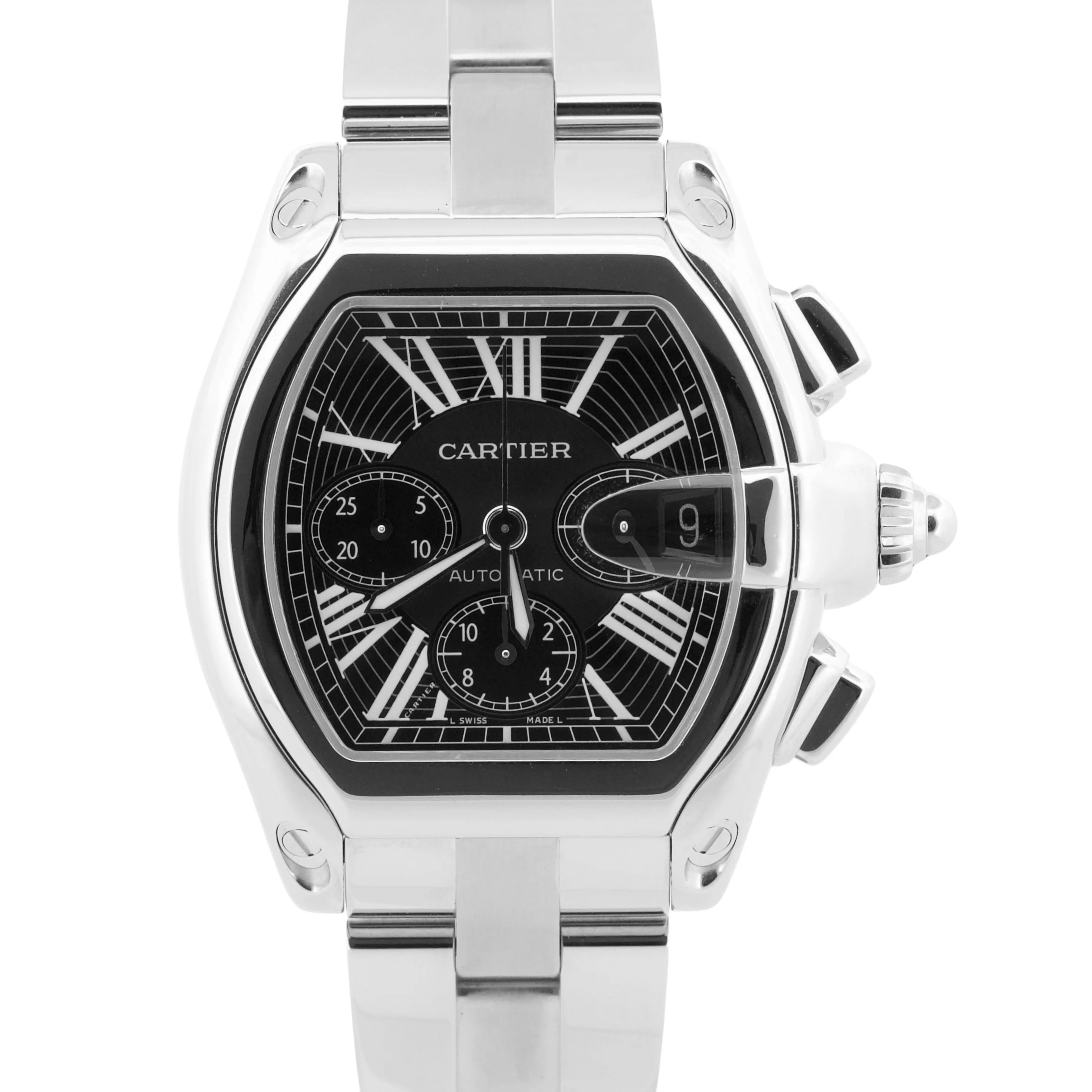 2007 PAPERS Cartier Roadster XL Chronograph BLACK Steel 2618 W62020X6 43mm BOX