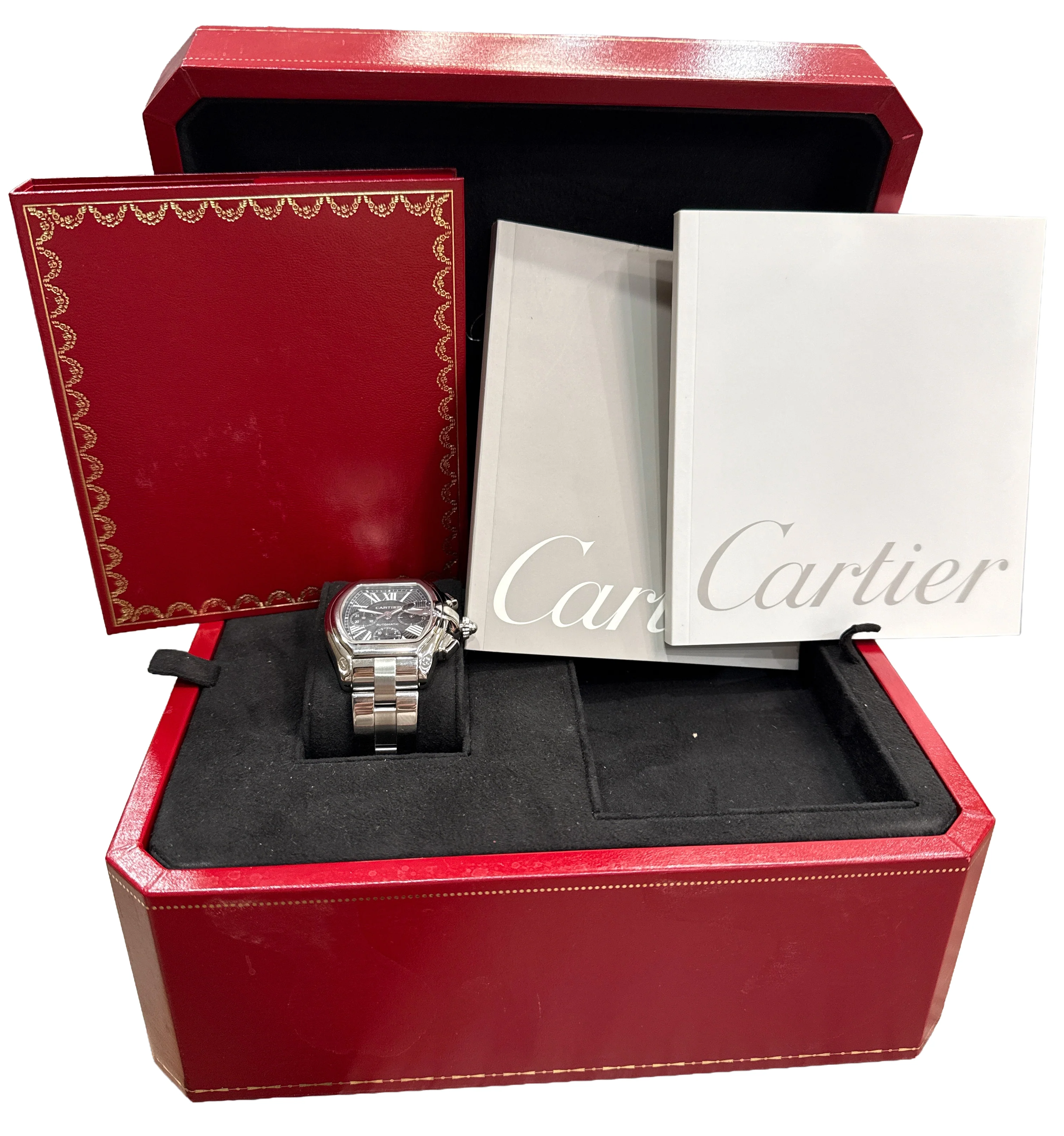 2007 PAPERS Cartier Roadster XL Chronograph BLACK Steel 2618 W62020X6 43mm BOX - Image 2