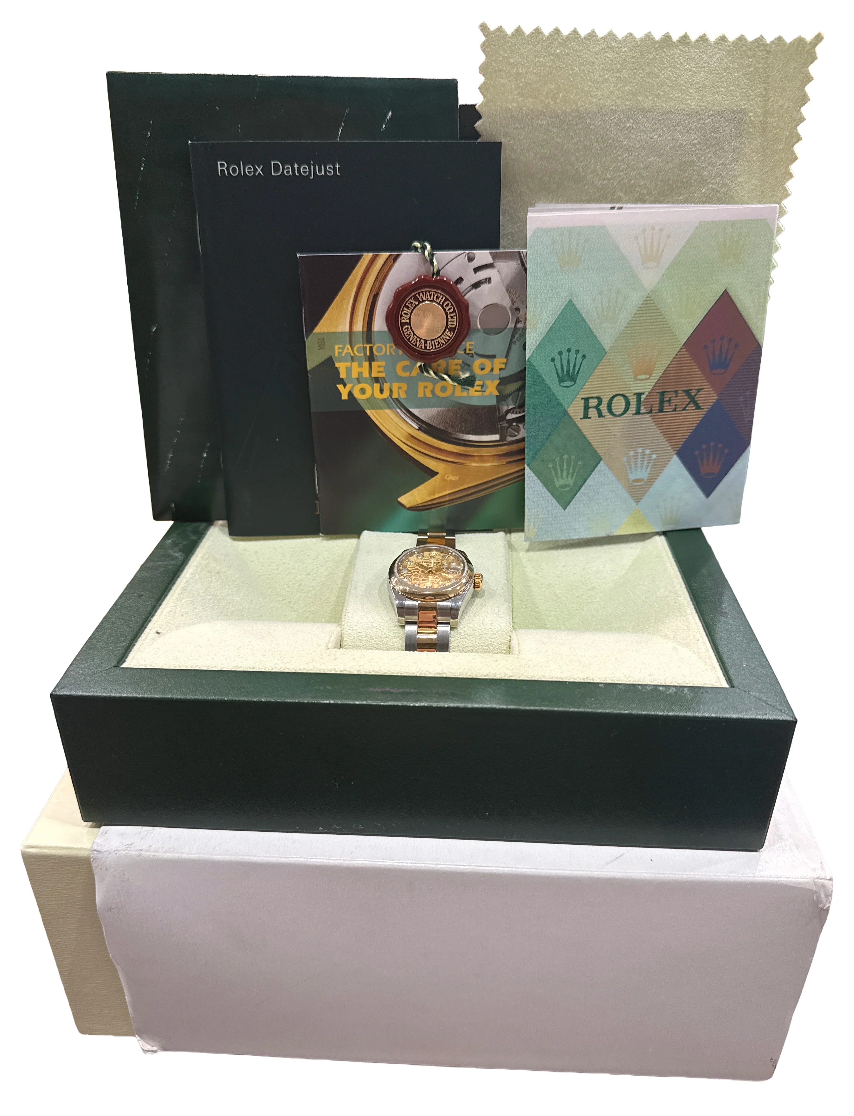 2007 PAPERS Ladies Rolex DateJust CHAMPAGNE JUBILEE DIAMOND 26mm 18K 179163 BOX - Image 2