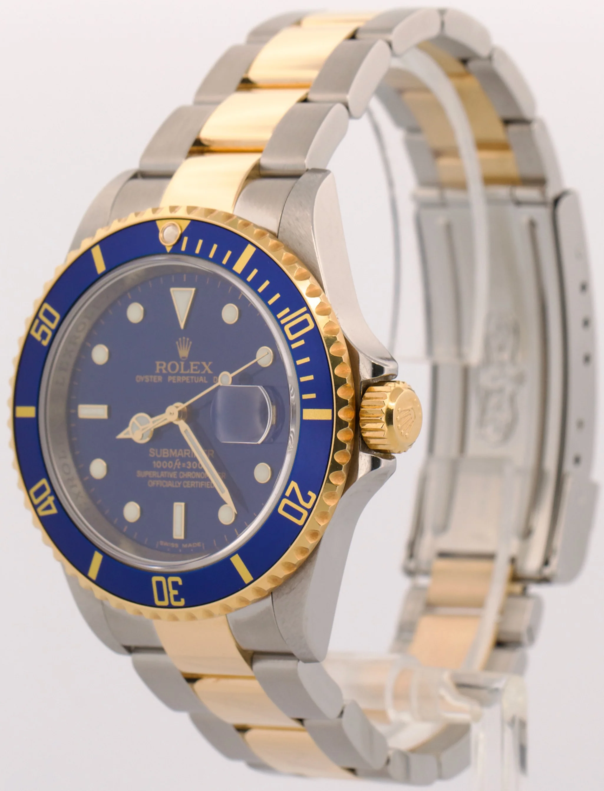 2009 PAPERS Rolex Submariner Date 40mm BLUE 18K Steel No-Holes REHAUT 16613 BOX - Image 3