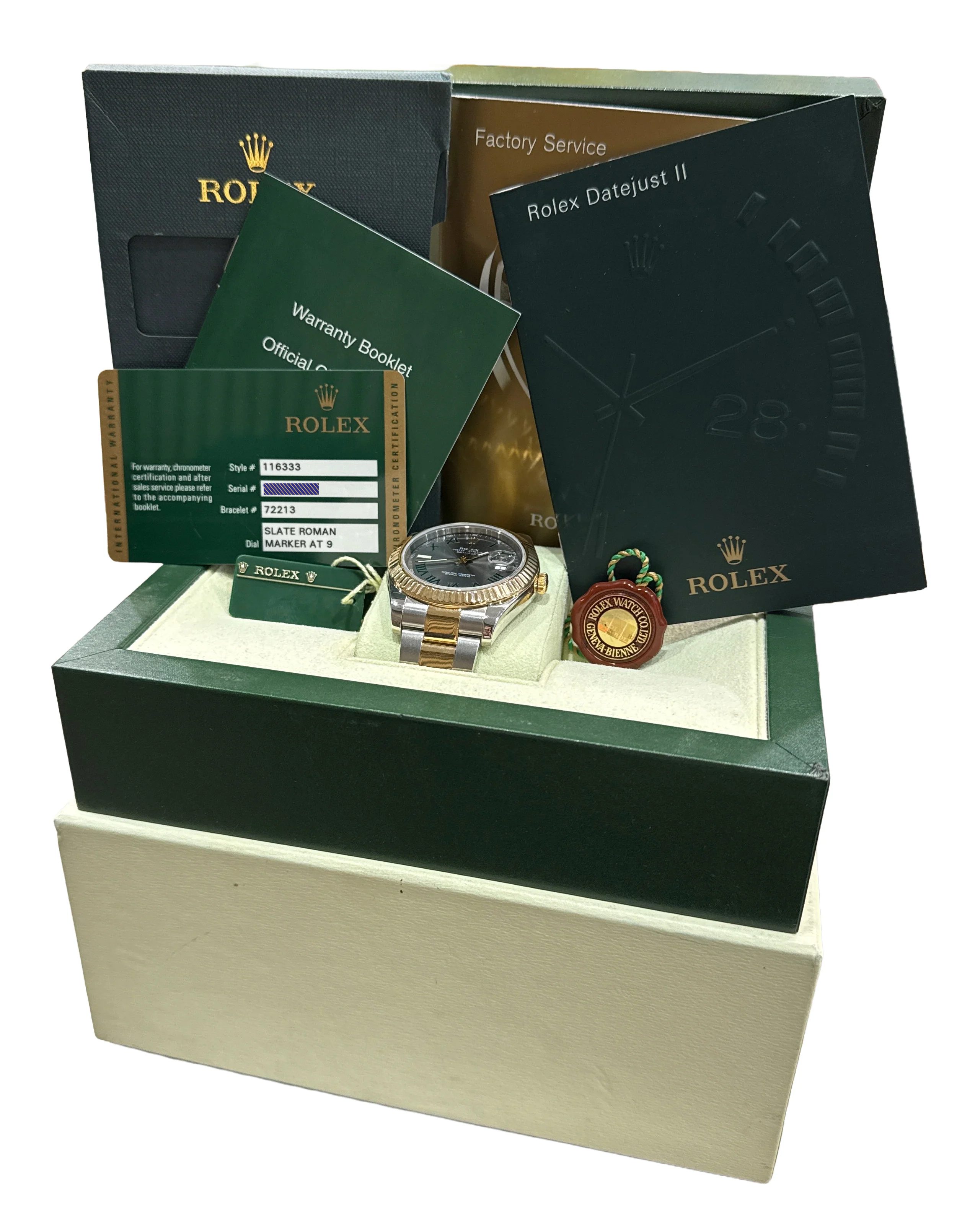 2010 PAPERS Rolex Datejust II WIMBLEDON Rhodium Steel 18K Gold 41mm 116333 BOX - Image 2