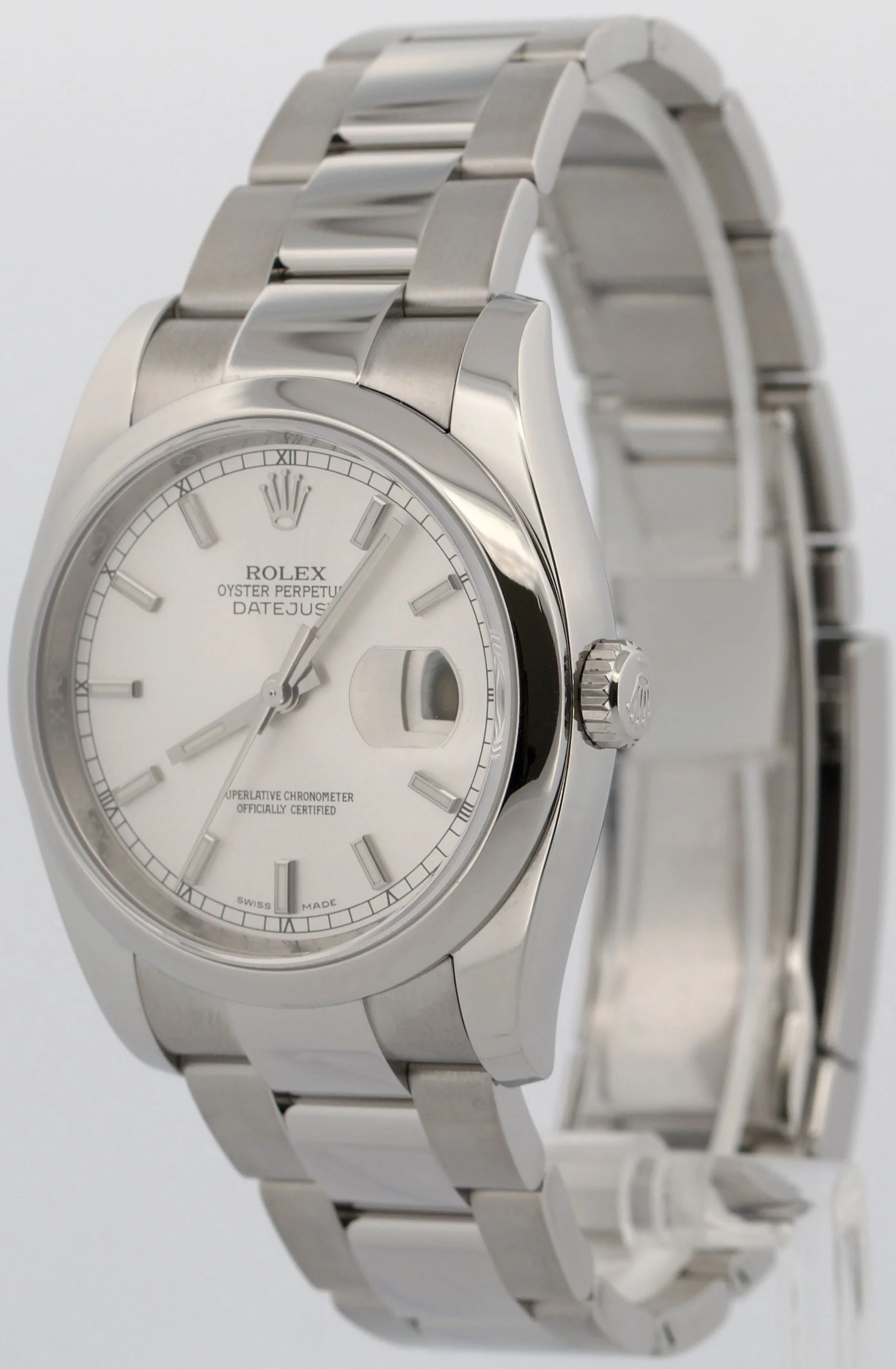 2012 Rolex DateJust 36mm SILVER Stainless Steel OYSTER Smooth Watch 116200 - Image 3