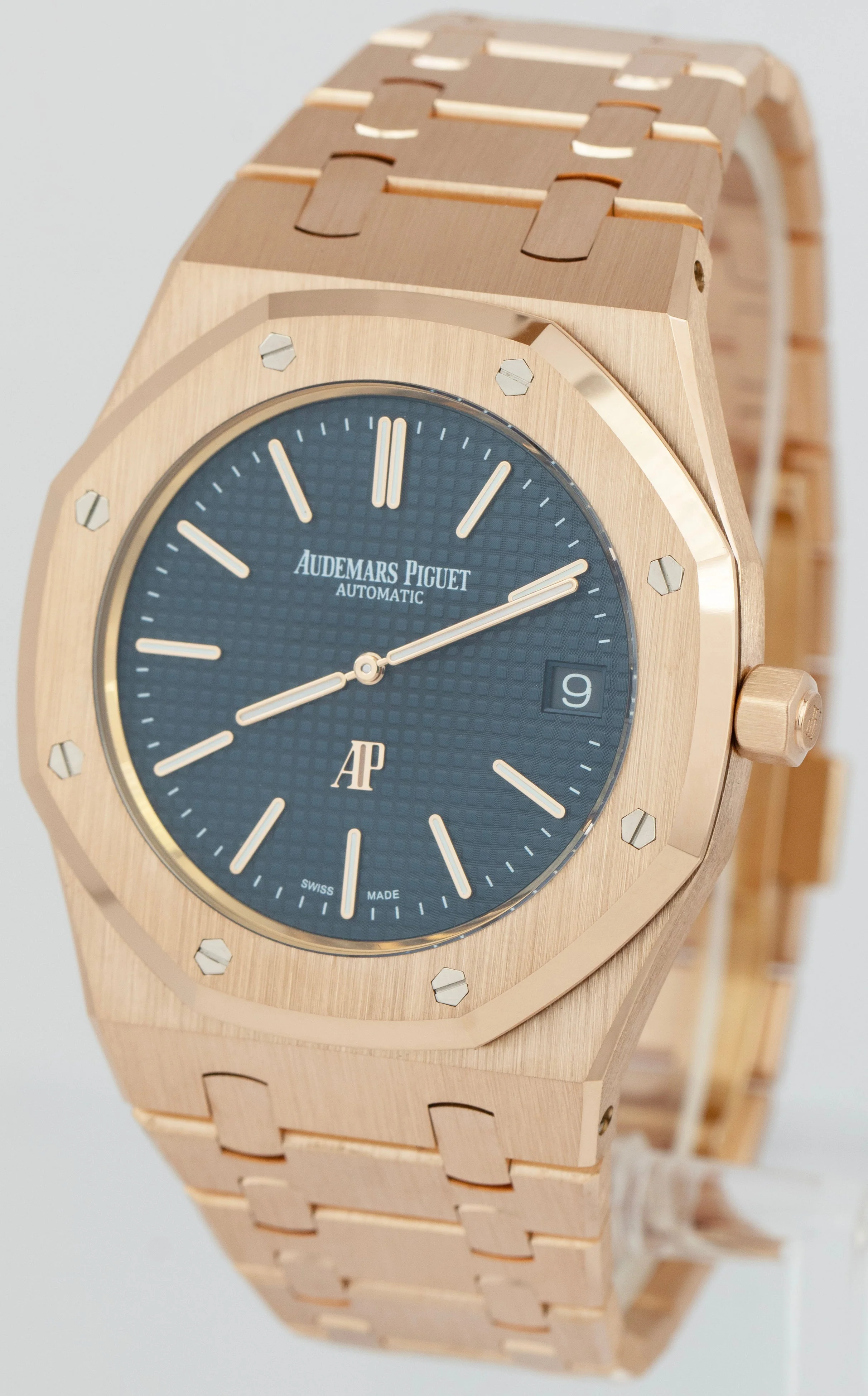 2014 Audemars Piguet Royal Oak Blue 39mm 18K Rose Gold 15202OR.00.1240OR.01 B+P - Image 3
