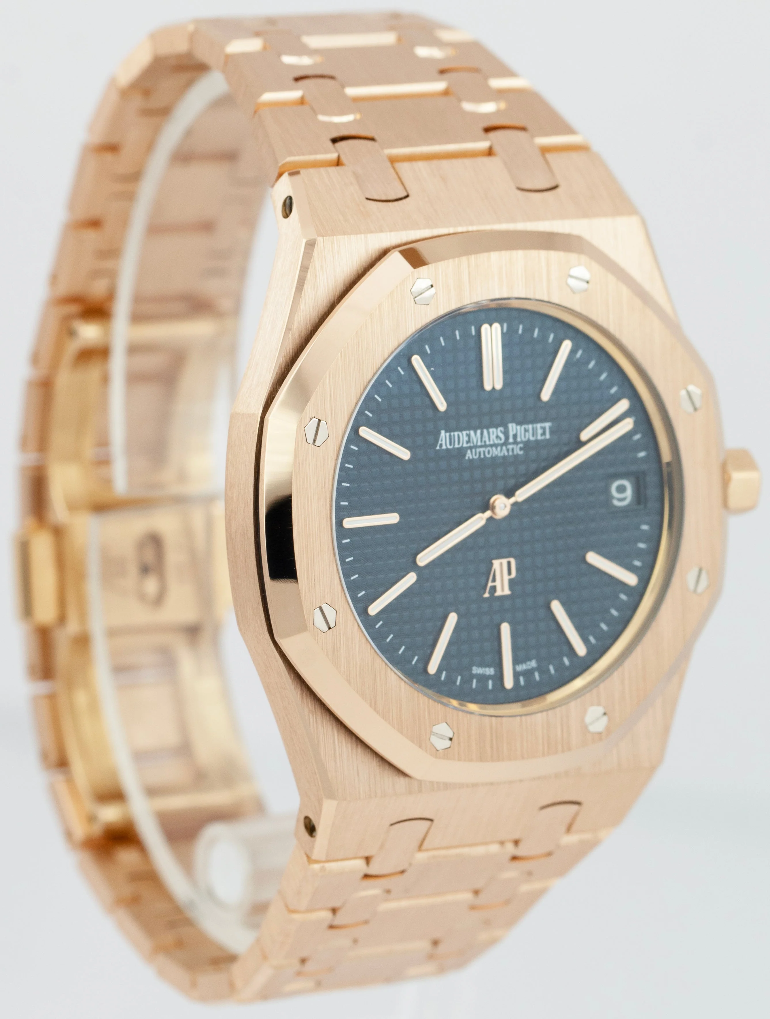 2014 Audemars Piguet Royal Oak Blue 39mm 18K Rose Gold 15202OR.00.1240OR.01 B+P - Image 4