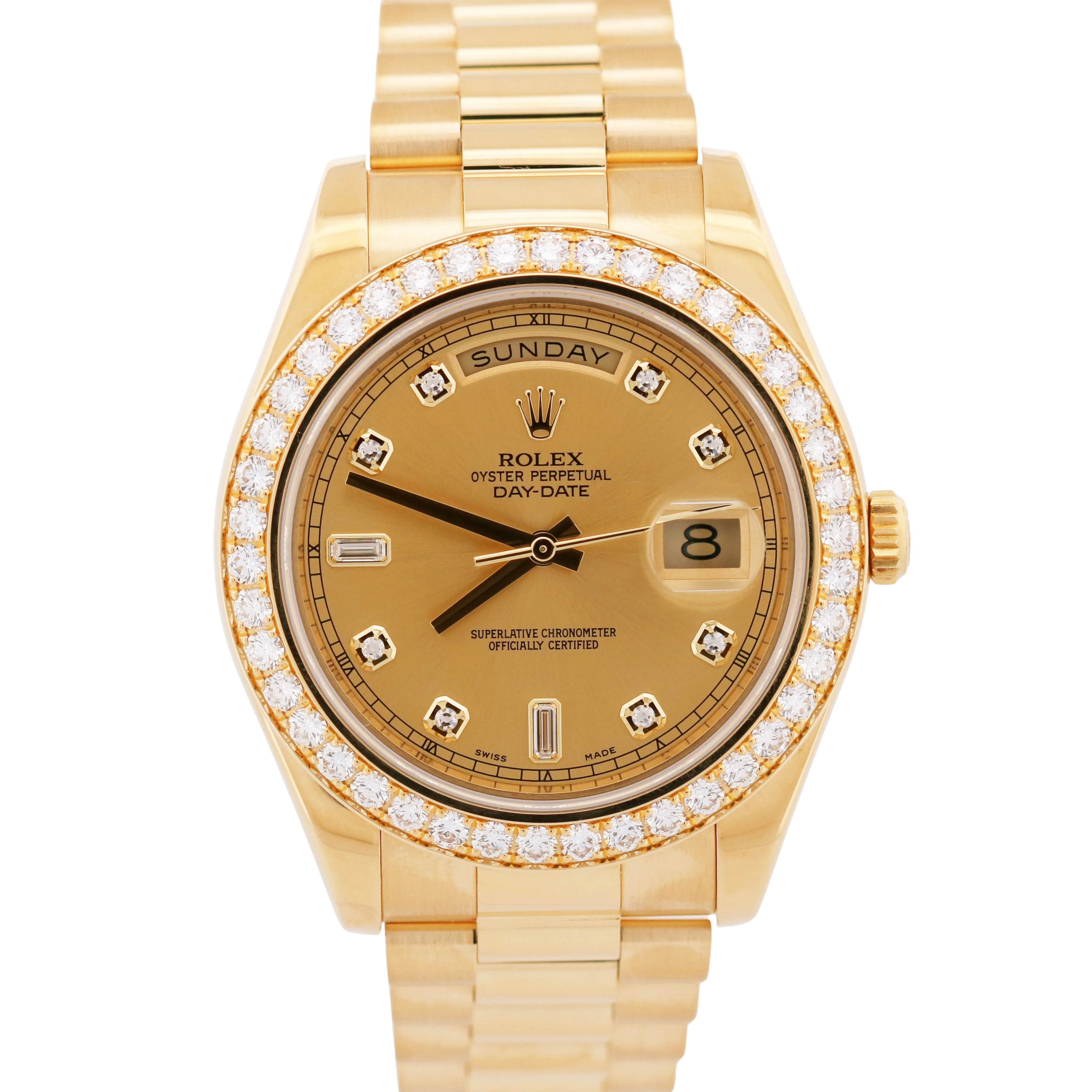 2014 PAPERS Rolex Day-Date II President FACTORY DIAMOND 18K Gold 41mm 218348 BOX