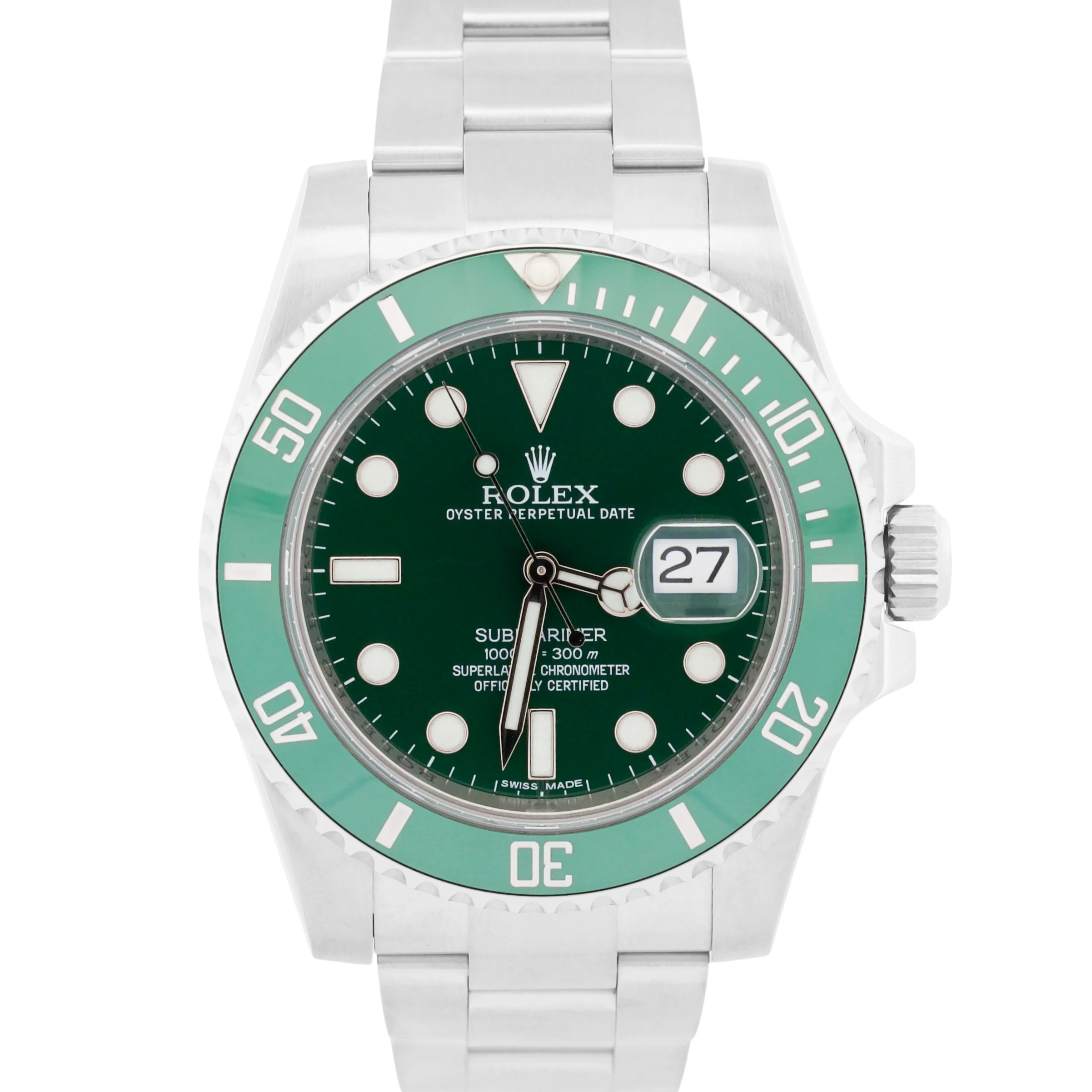 2014 PAPERS Rolex Submariner HULK Ceramic Steel Green 40mm 116610 LV Watch BOX